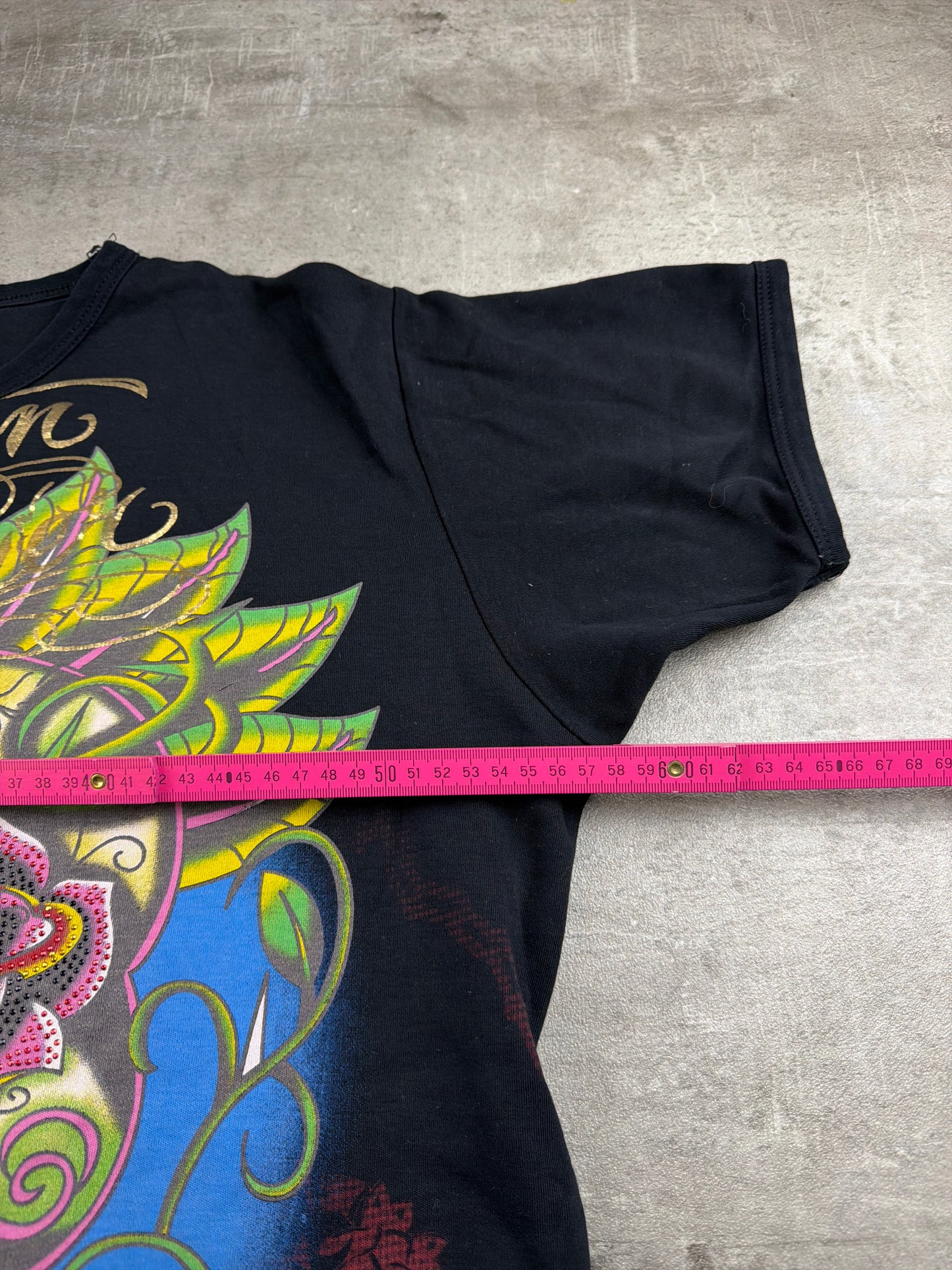 Christian Audigier Archive Rhinestone Skull "Los Angeles" Graphic Tee - Black/Multicolor