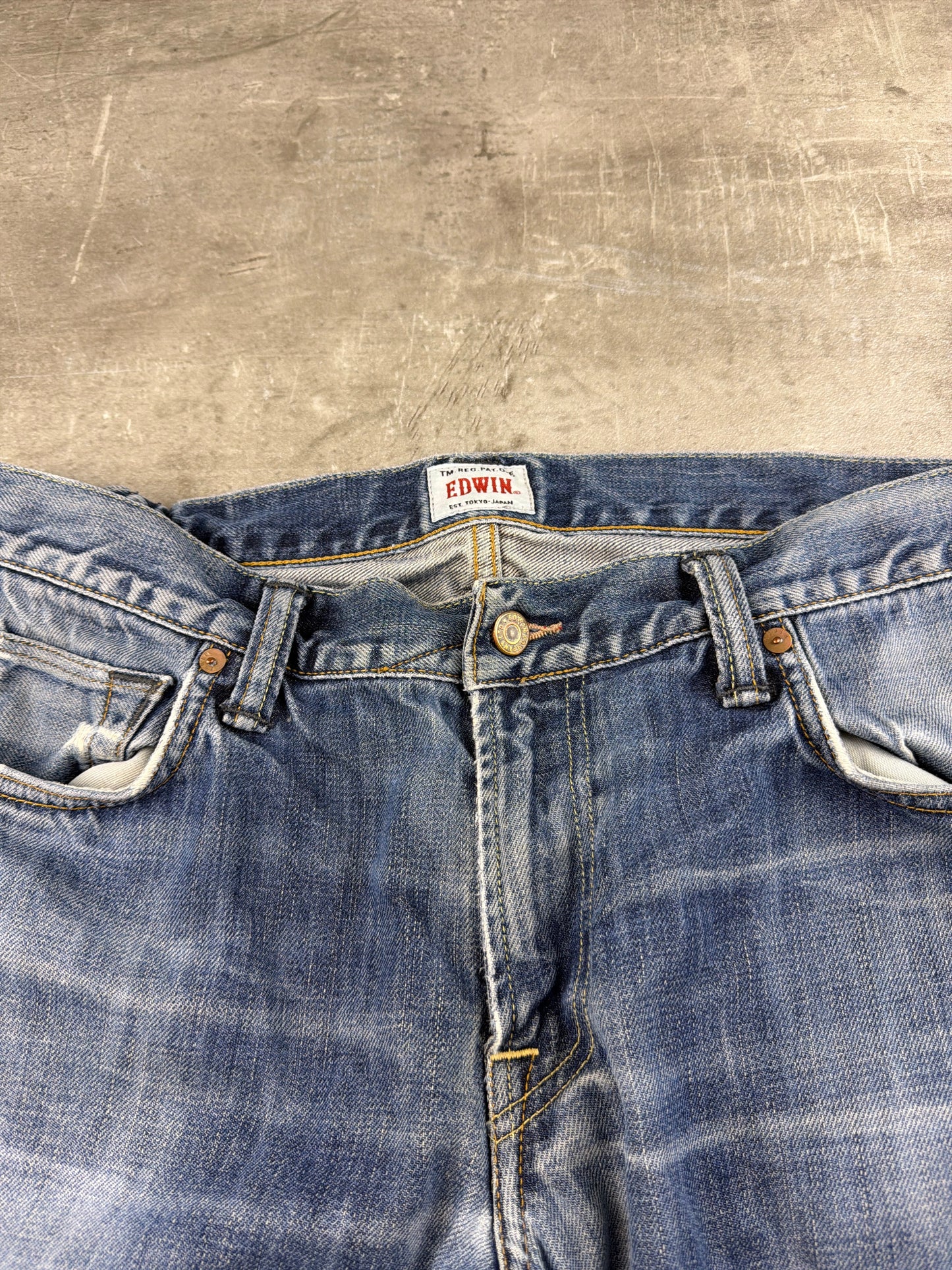 Edwin Japan Archive "Tokyo Fade" Denim Pants - Washed Blue / Distressed Y2K