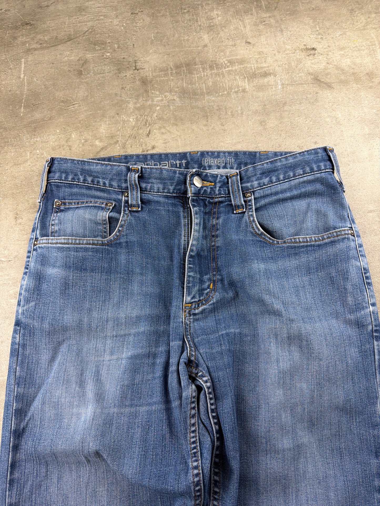 Carhartt Workwear "Relaxed Fit" Baggy Denim Jeans - Mid Blue Washed / Faded