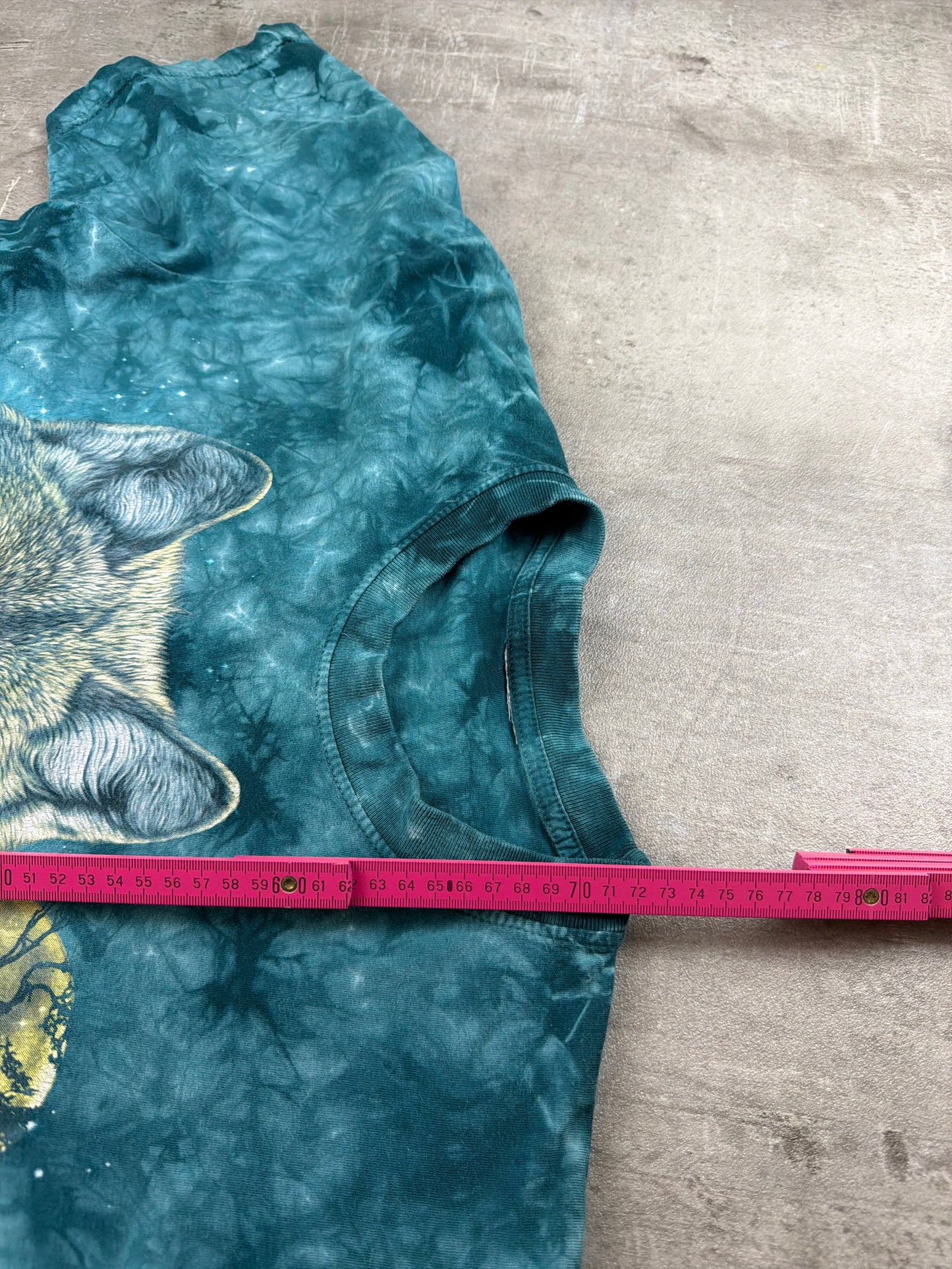 Vintage "Wolfpack Moonlight" Graphic Tee – Green Tie-Dye Y2K Acid Wash