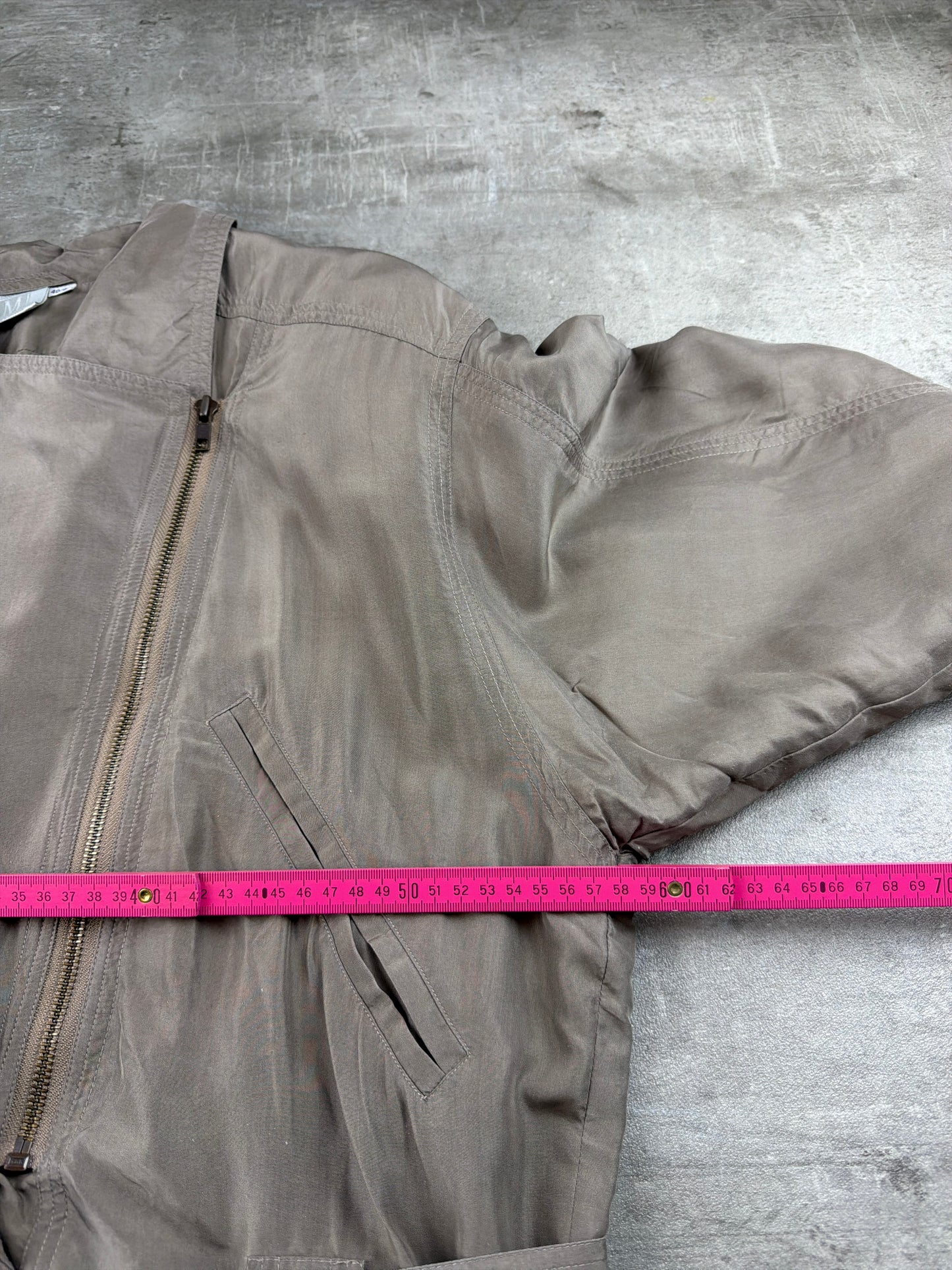 Madeleine Vintage Asymmetrical Belted Biker Silk Jacket - Washed Greyish Taupe Earth Tones