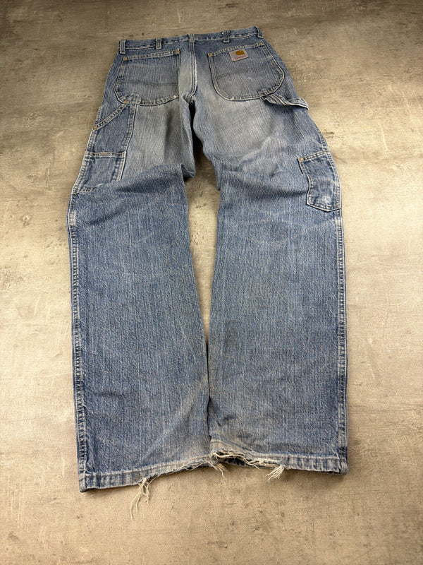 Carhartt Workwear Carpenter Denim Pants - Light Wash Faded Distressed Y2K