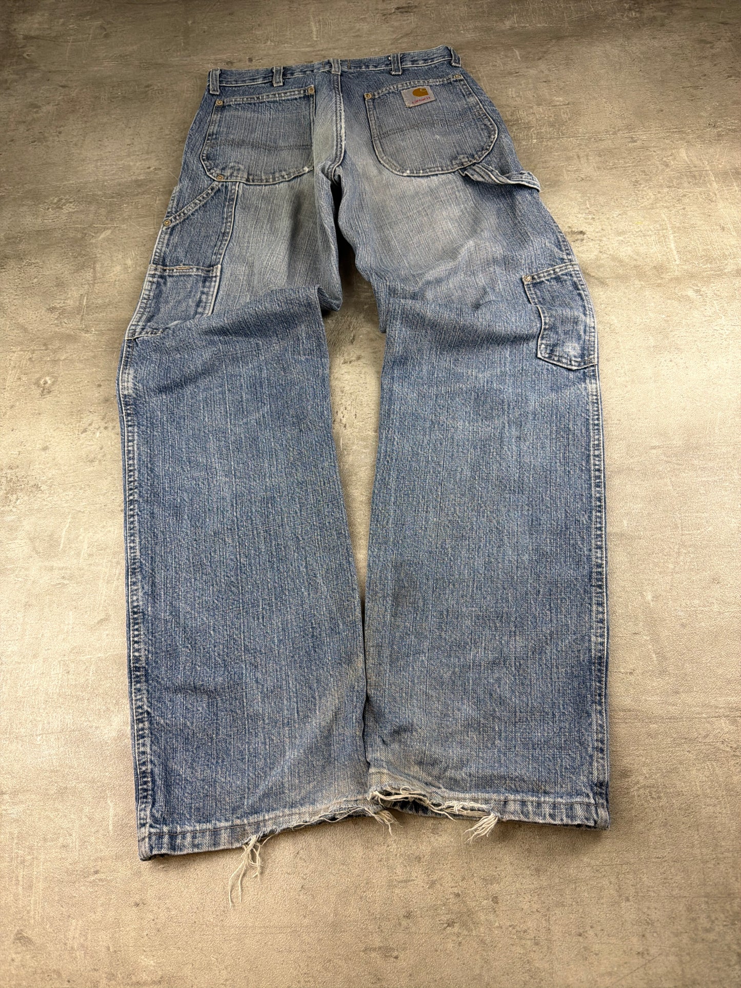 Carhartt Workwear Carpenter Denim Pants - Light Wash Faded Distressed Y2K