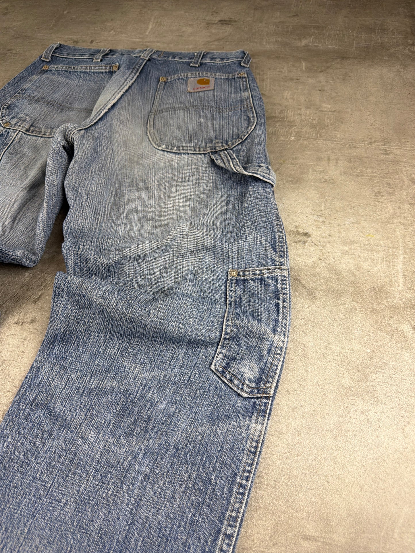 Carhartt Workwear Carpenter Denim Pants - Light Wash Faded Distressed Y2K