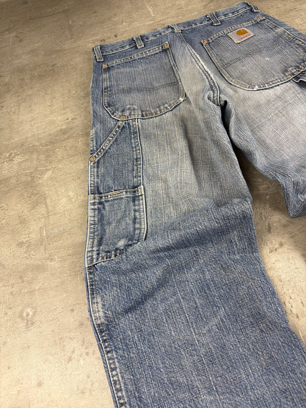 Carhartt Workwear Carpenter Denim Pants - Light Wash Faded Distressed Y2K