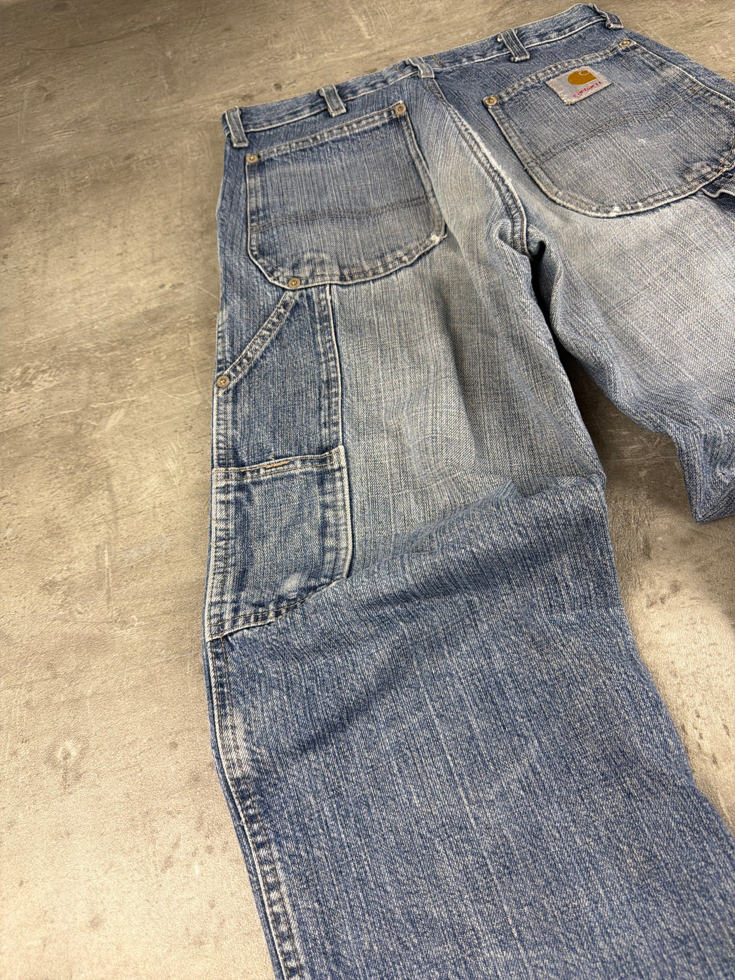 Carhartt Workwear Carpenter Denim Pants - Light Wash Faded Distressed Y2K