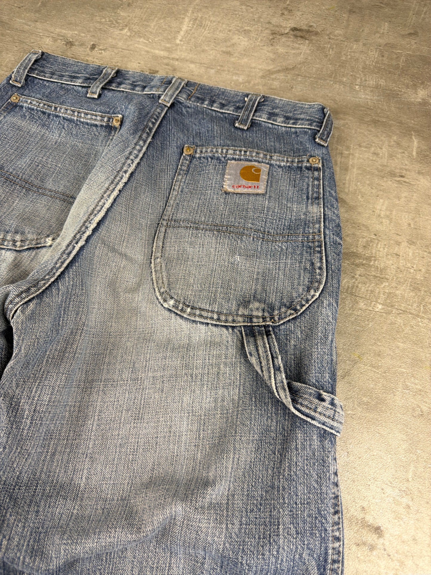 Carhartt Workwear Carpenter Denim Pants - Light Wash Faded Distressed Y2K