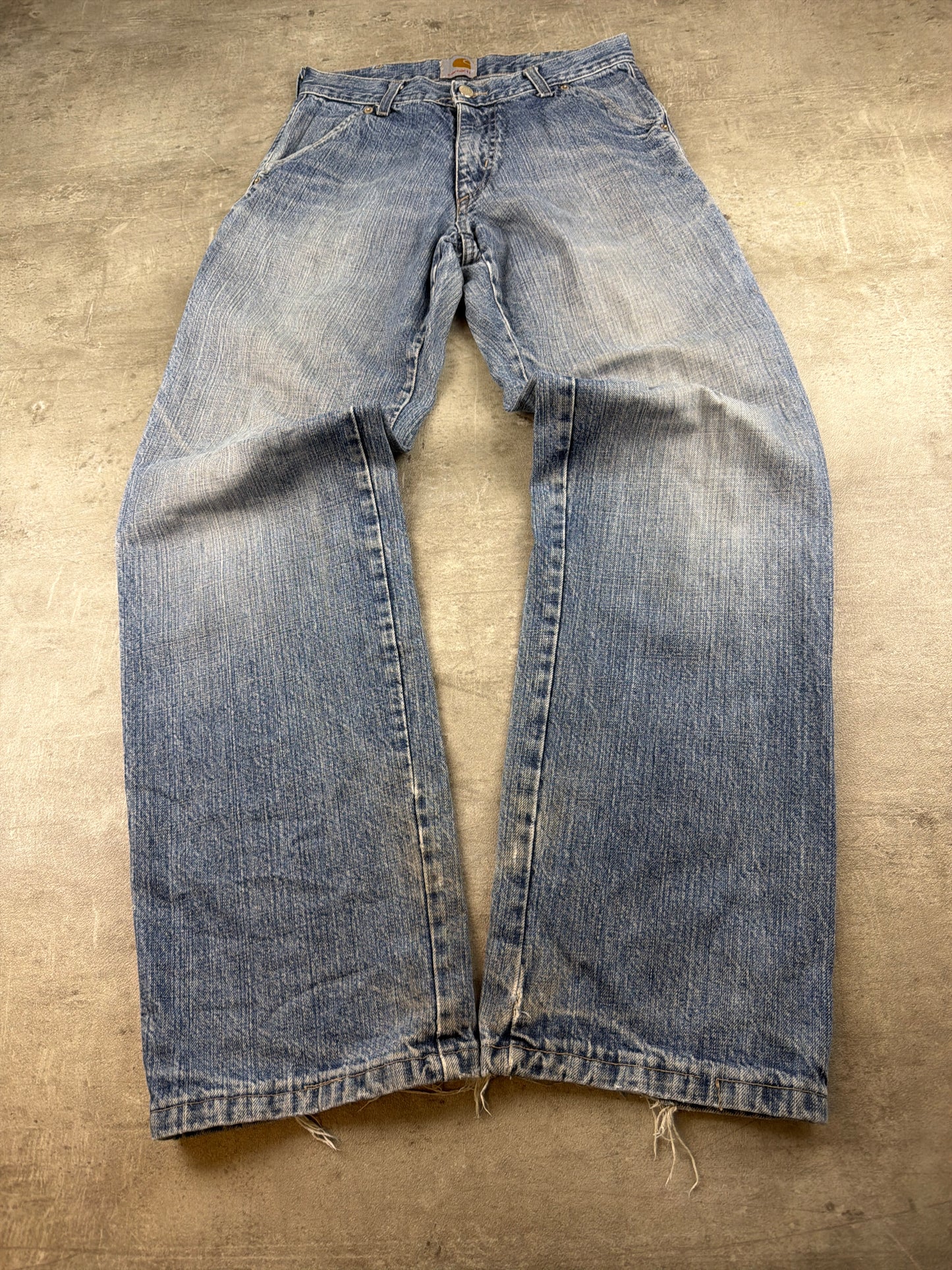 Carhartt Workwear Carpenter Denim Pants - Light Wash Faded Distressed Y2K