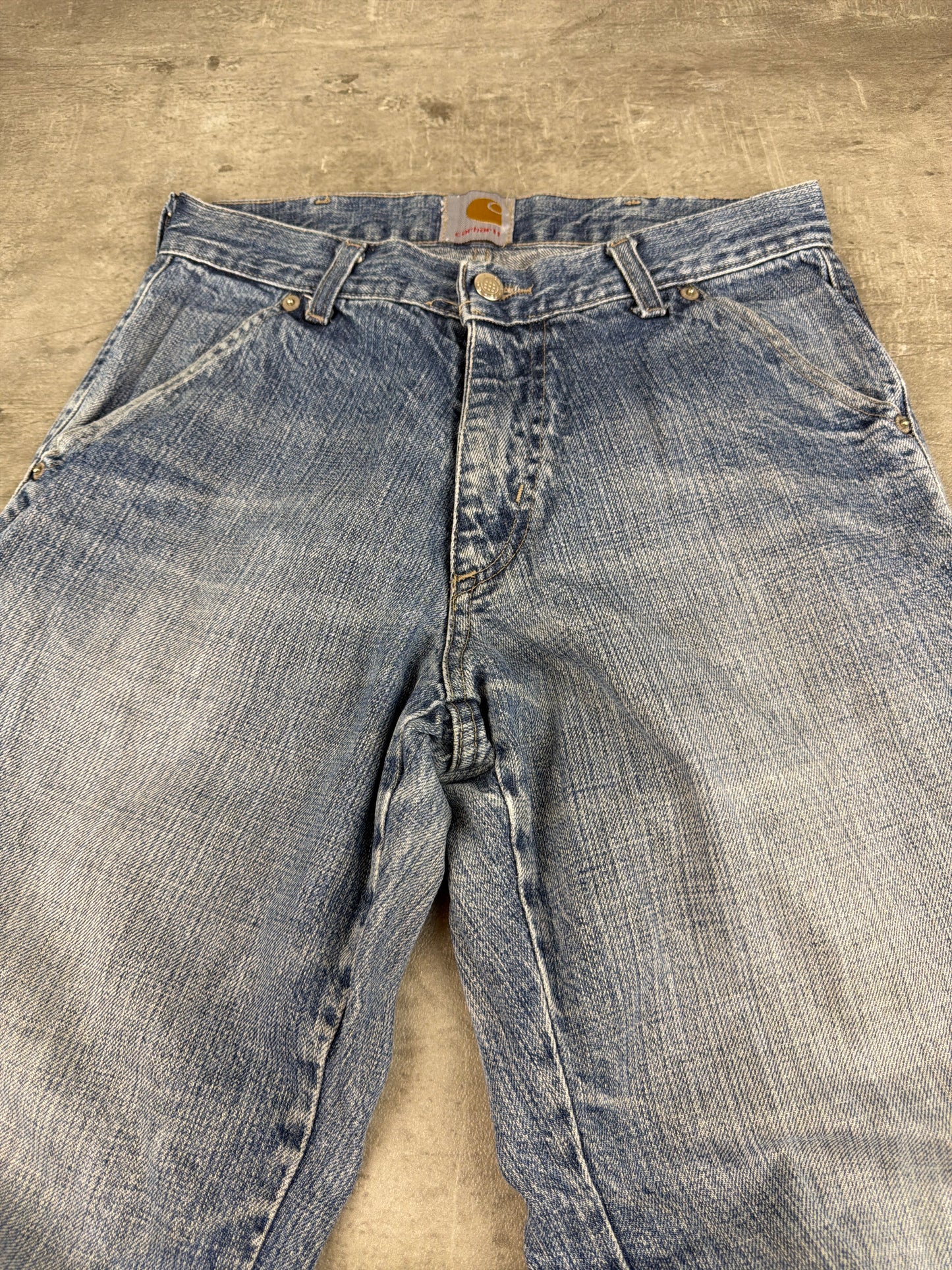 Carhartt Workwear Carpenter Denim Pants - Light Wash Faded Distressed Y2K
