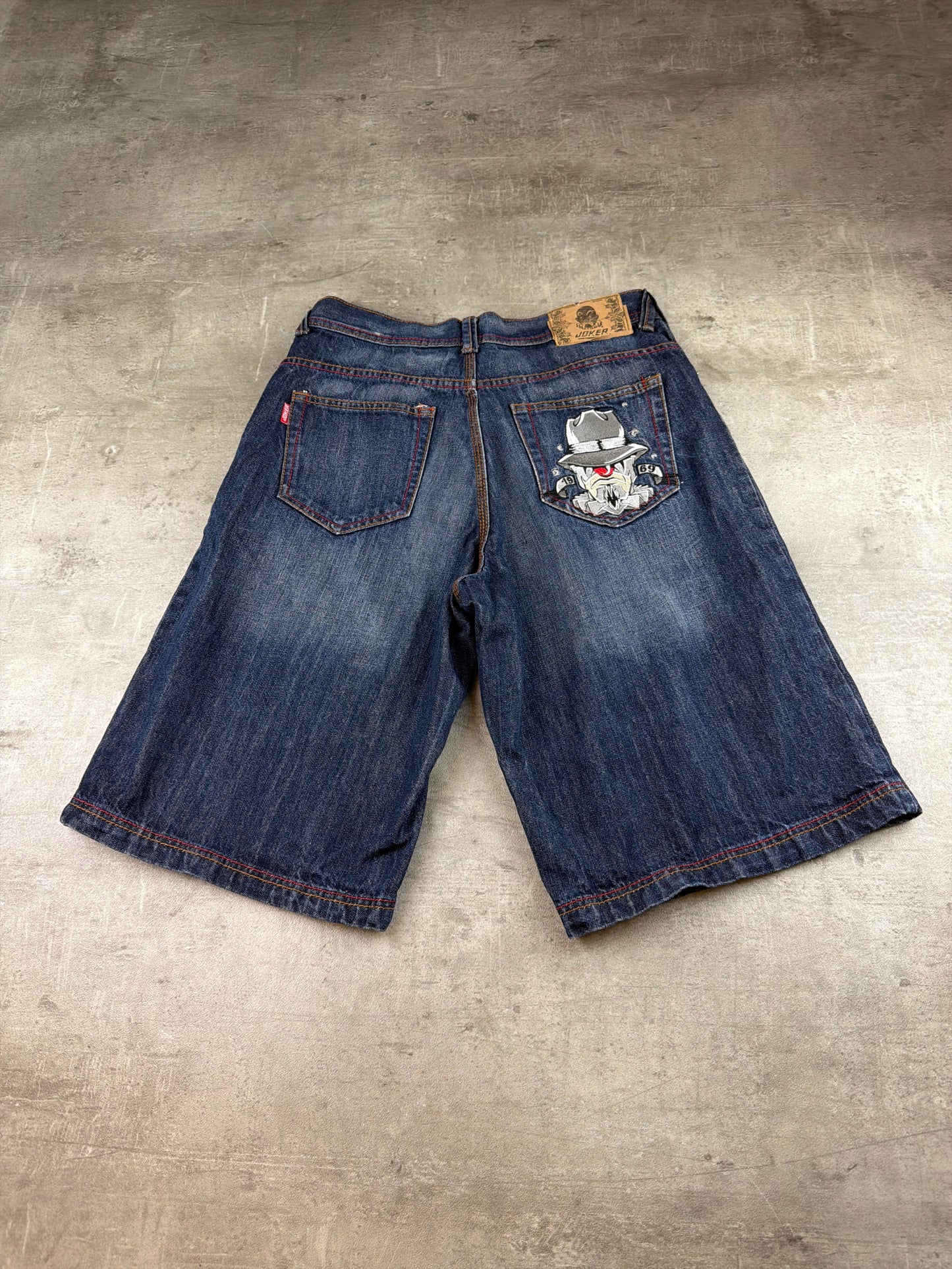Joker Brand Baggy Embroidered Denim Jorts - Indigo Wash / Y2K Streetwear
