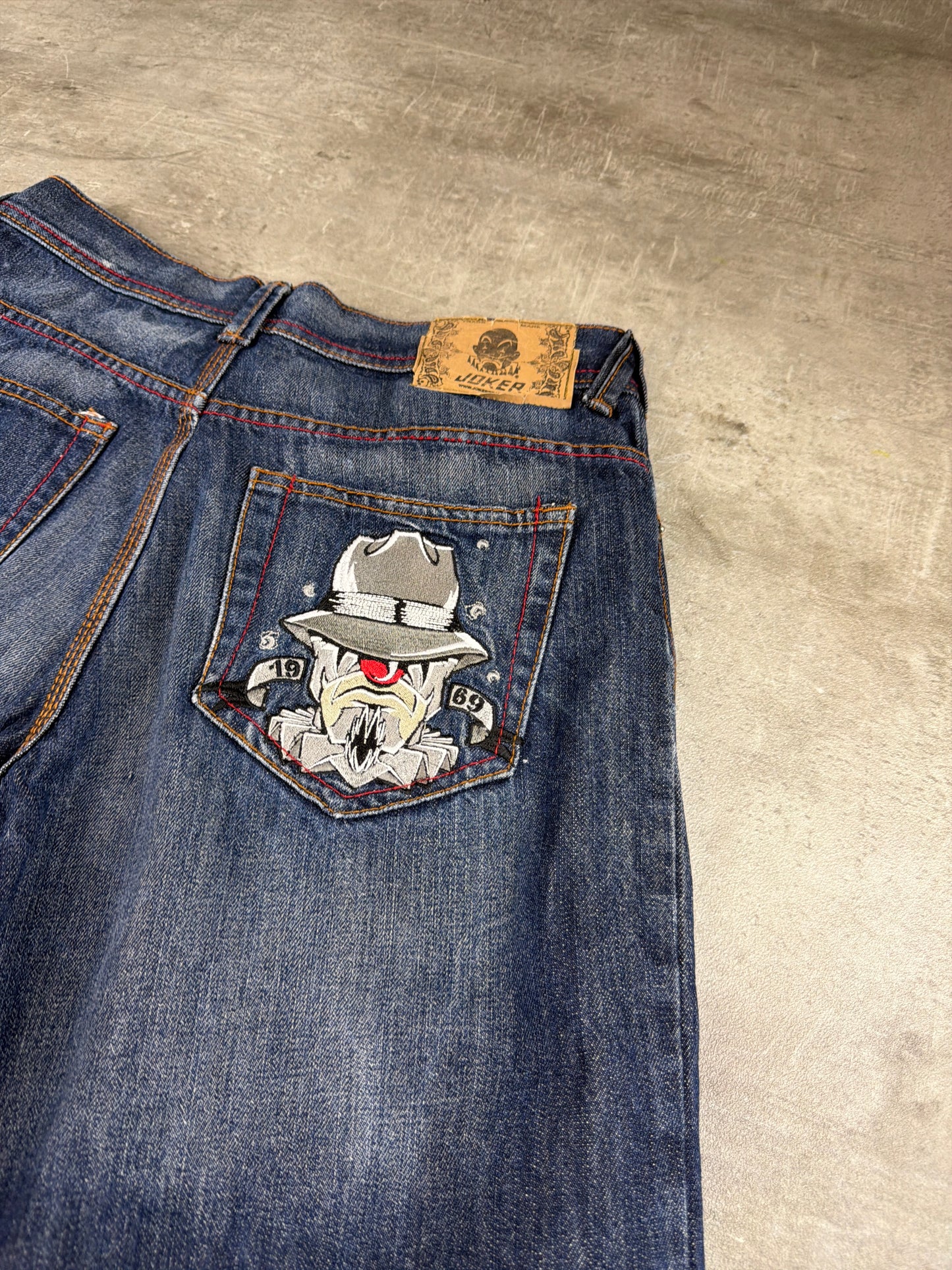 Joker Brand Baggy Embroidered Denim Jorts - Indigo Wash / Y2K Streetwear