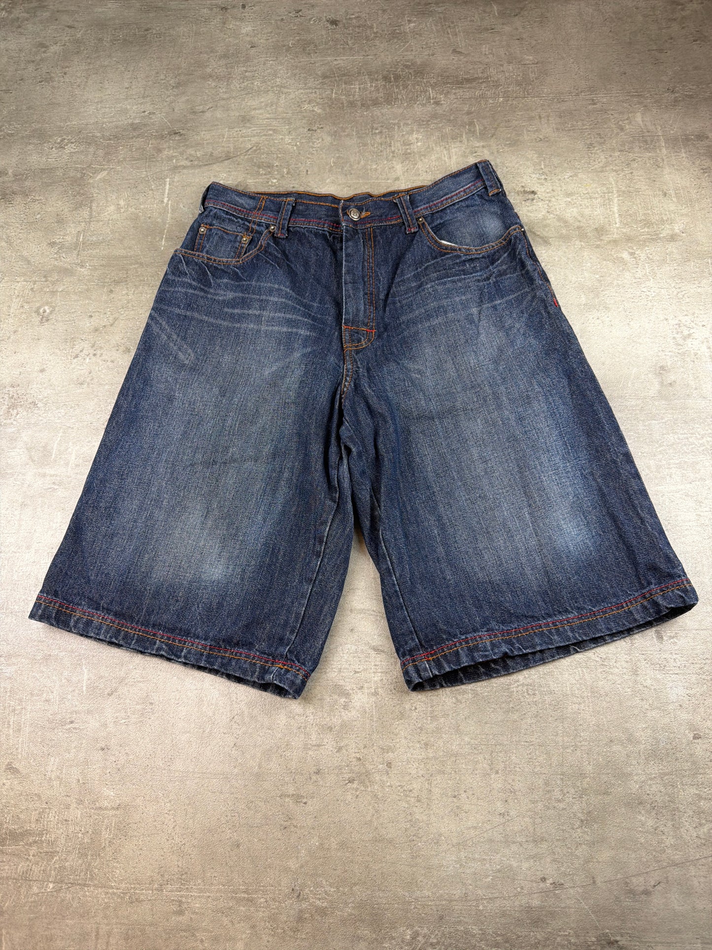 Joker Brand Baggy Embroidered Denim Jorts - Indigo Wash / Y2K Streetwear