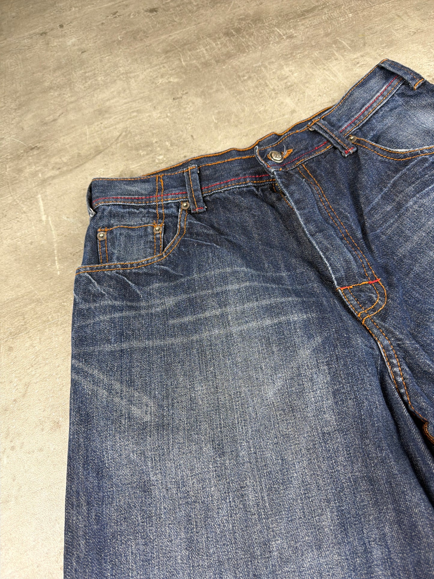 Joker Brand Baggy Embroidered Denim Jorts - Indigo Wash / Y2K Streetwear