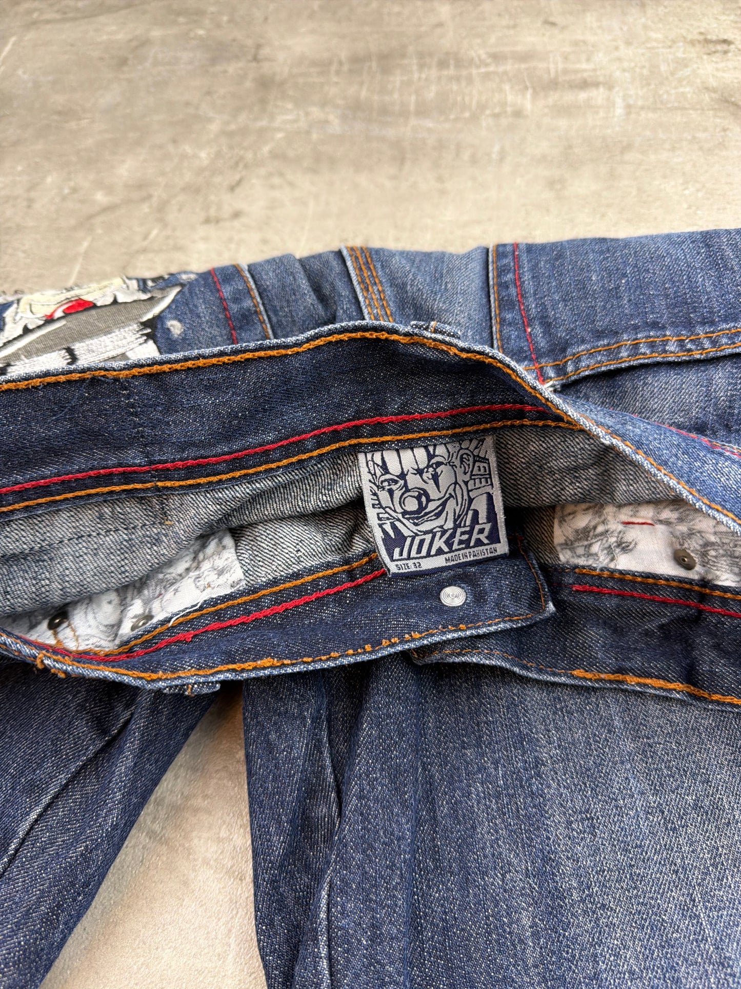 Joker Brand Baggy Embroidered Denim Jorts - Indigo Wash / Y2K Streetwear