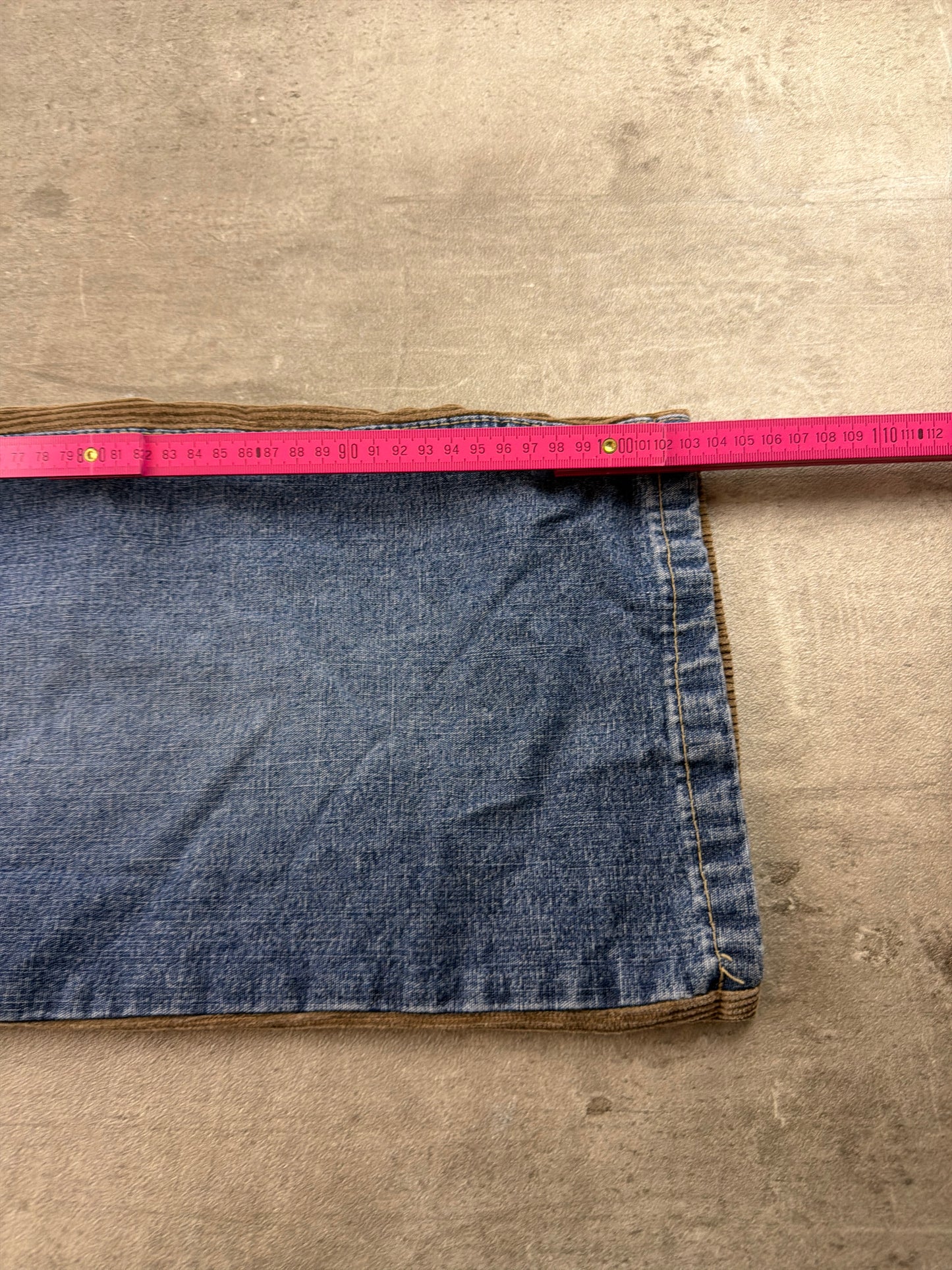 CI-BORG Y2K Cyber Skater Corduroy Denim Patchwork Baggy Pants – Brown / Blue Wash