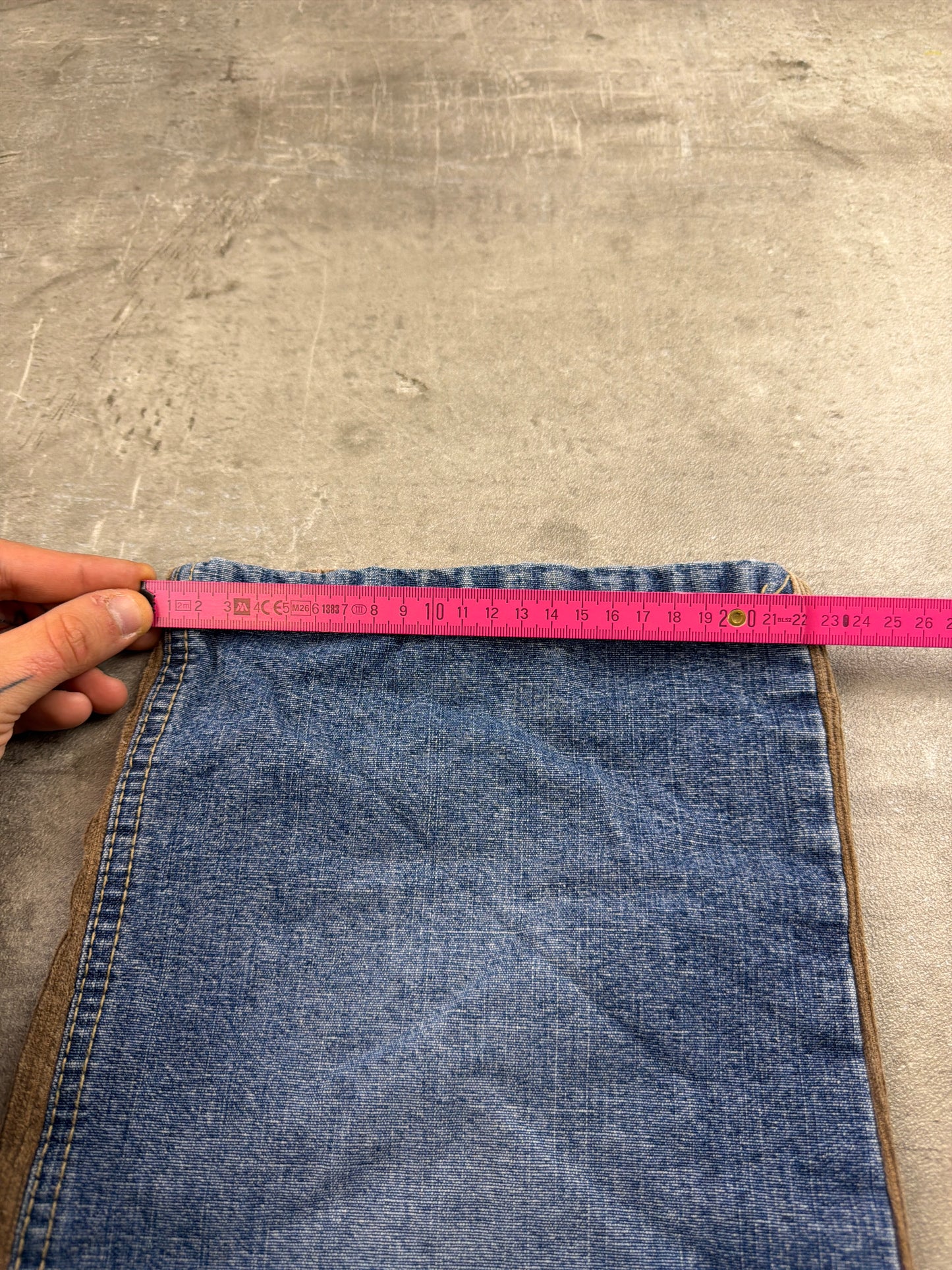 CI-BORG Y2K Cyber Skater Corduroy Denim Patchwork Baggy Pants – Brown / Blue Wash