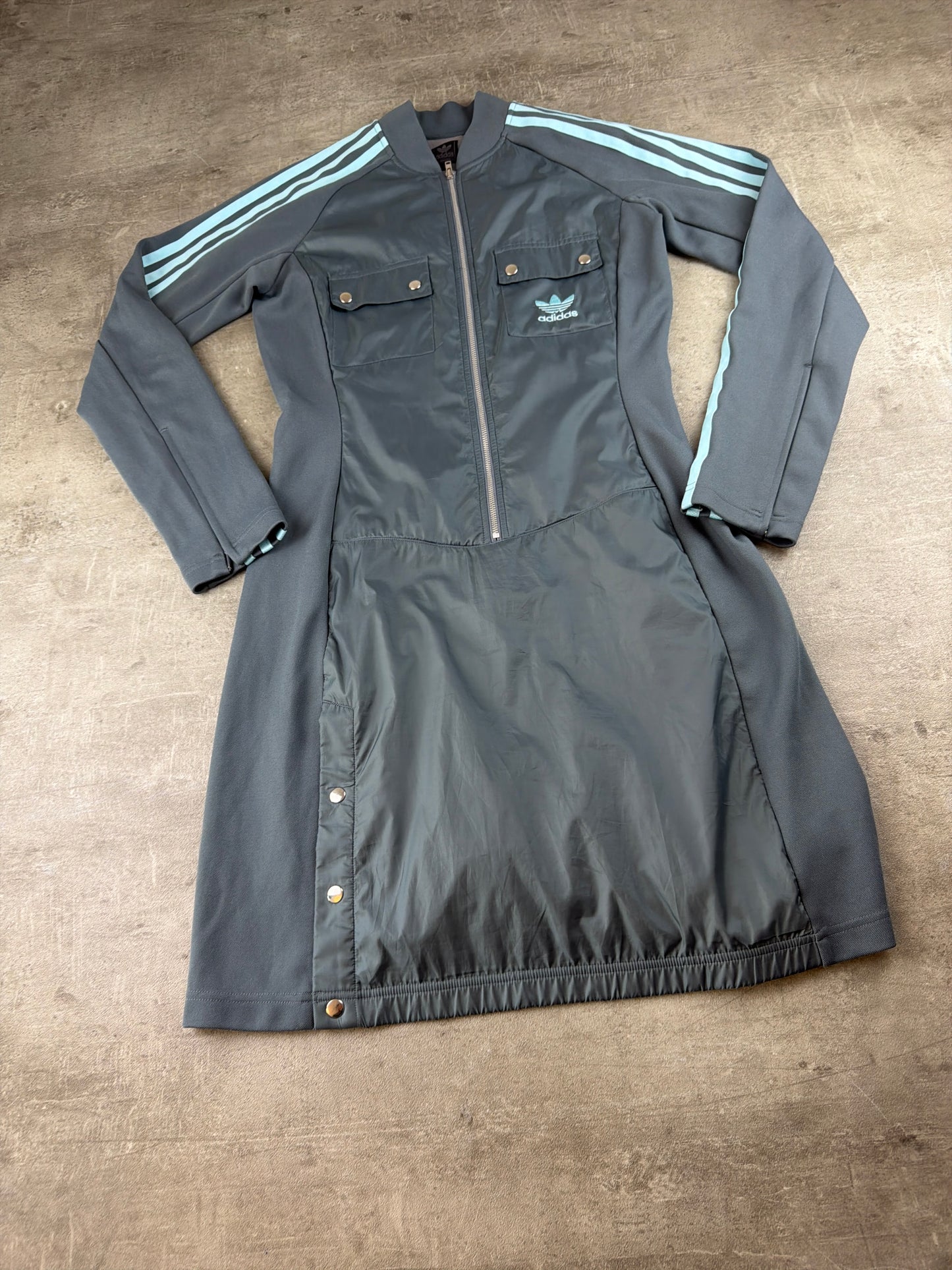 Adidas Originals Archive "Sample" Zip-Up Track Cargo Dress - Slate Grey / Baby Blue Cyber Y2K