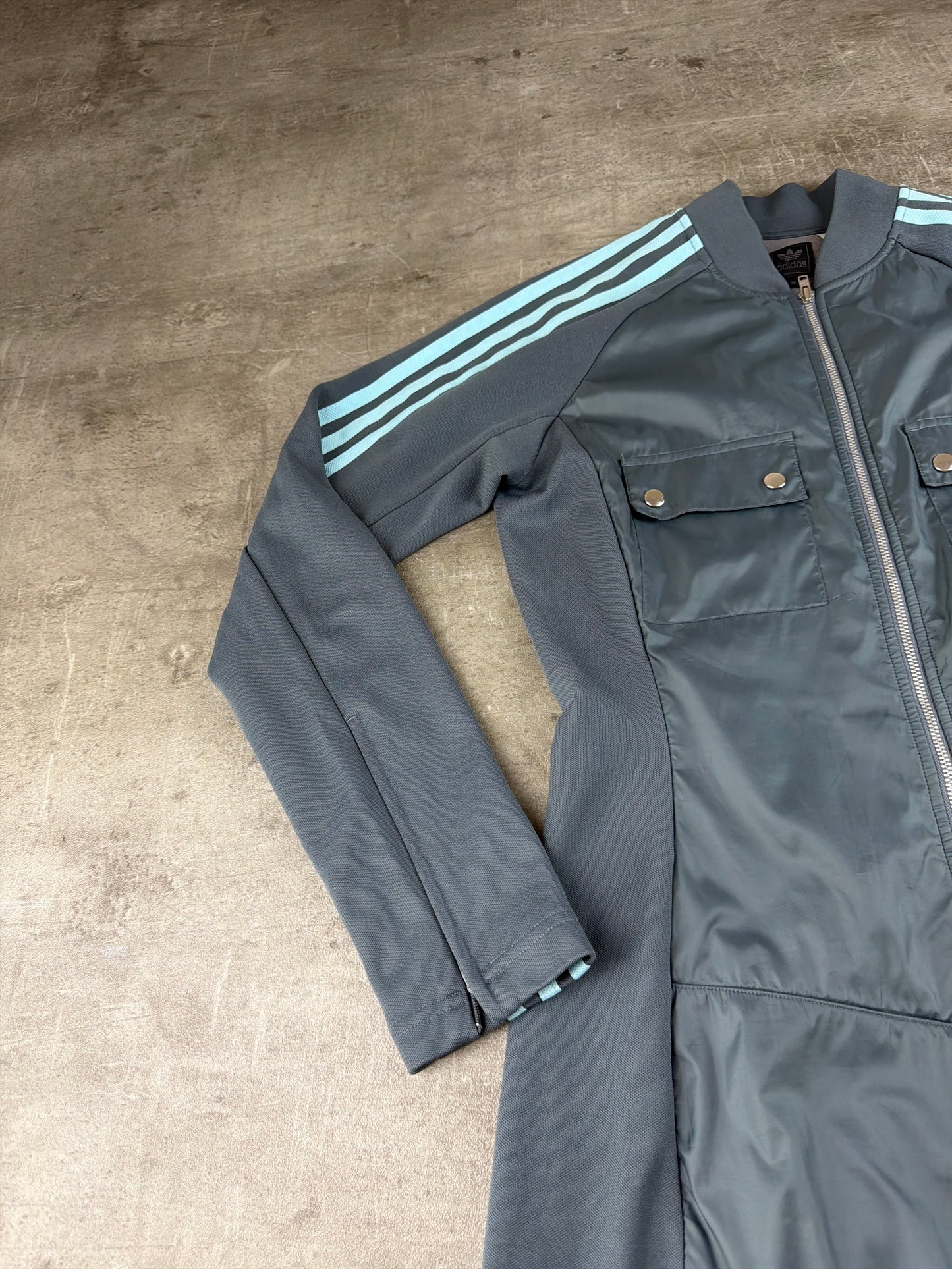 Adidas Originals Archive "Sample" Zip-Up Track Cargo Dress - Slate Grey / Baby Blue Cyber Y2K