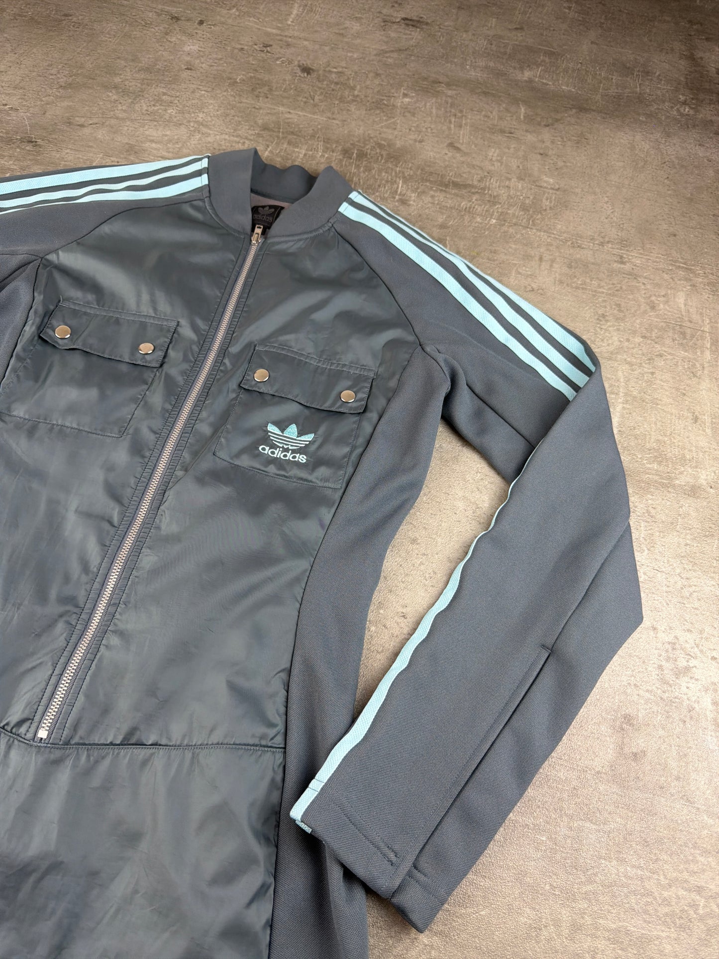 Adidas Originals Archive "Sample" Zip-Up Track Cargo Dress - Slate Grey / Baby Blue Cyber Y2K
