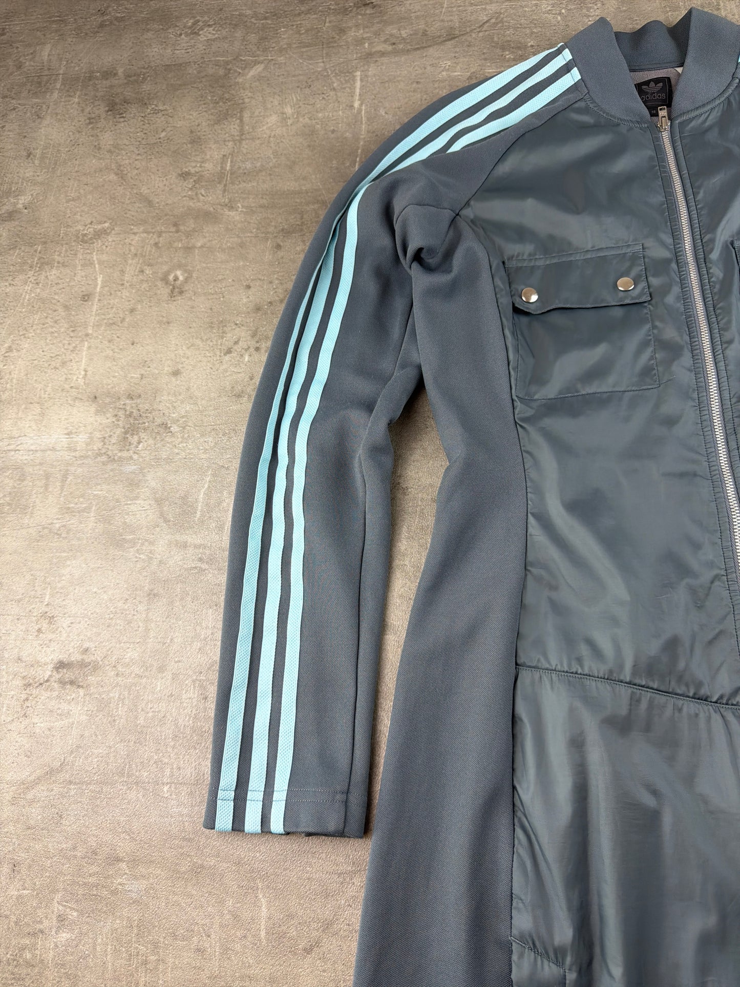 Adidas Originals Archive "Sample" Zip-Up Track Cargo Dress - Slate Grey / Baby Blue Cyber Y2K