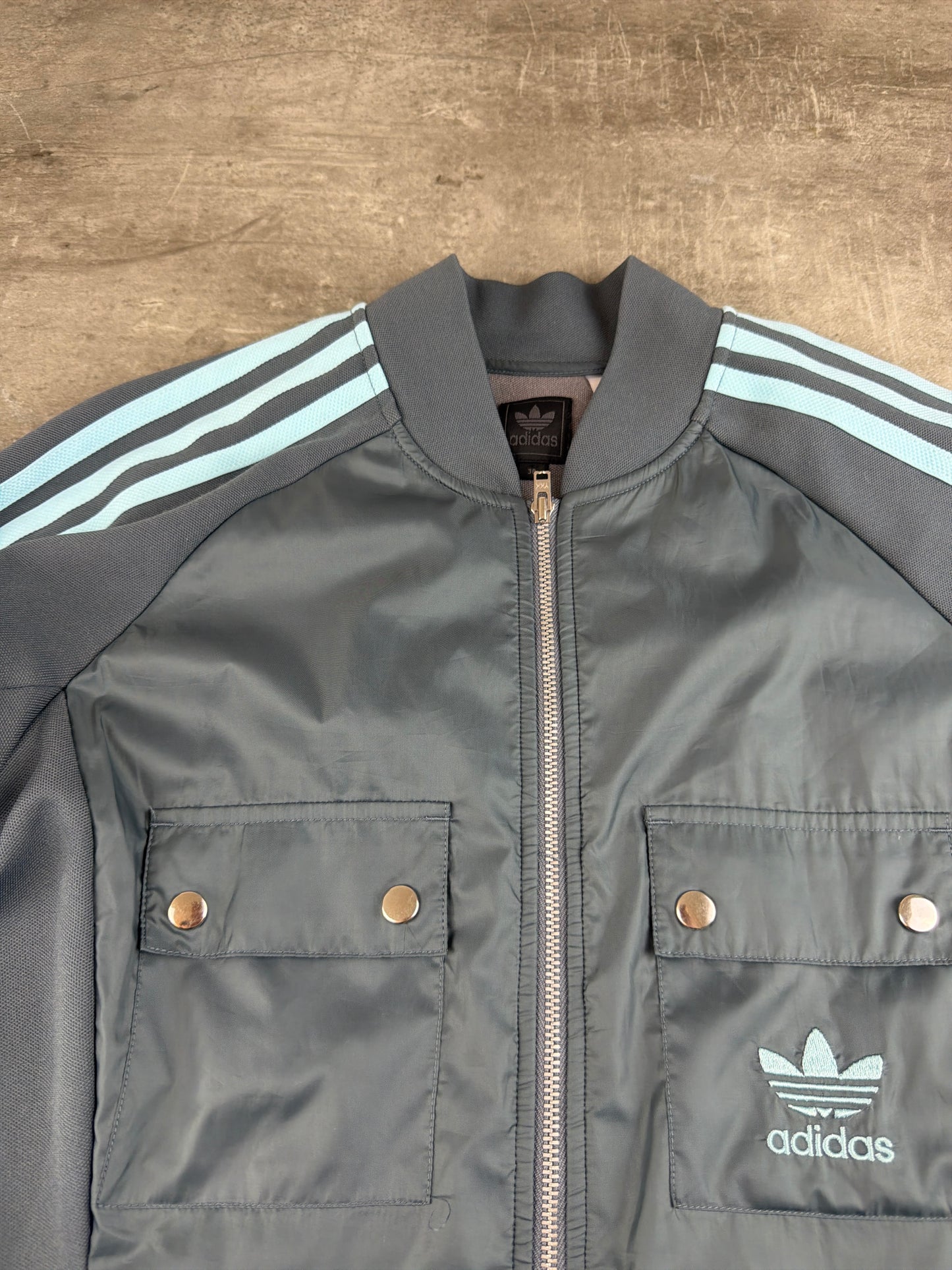 Adidas Originals Archive "Sample" Zip-Up Track Cargo Dress - Slate Grey / Baby Blue Cyber Y2K