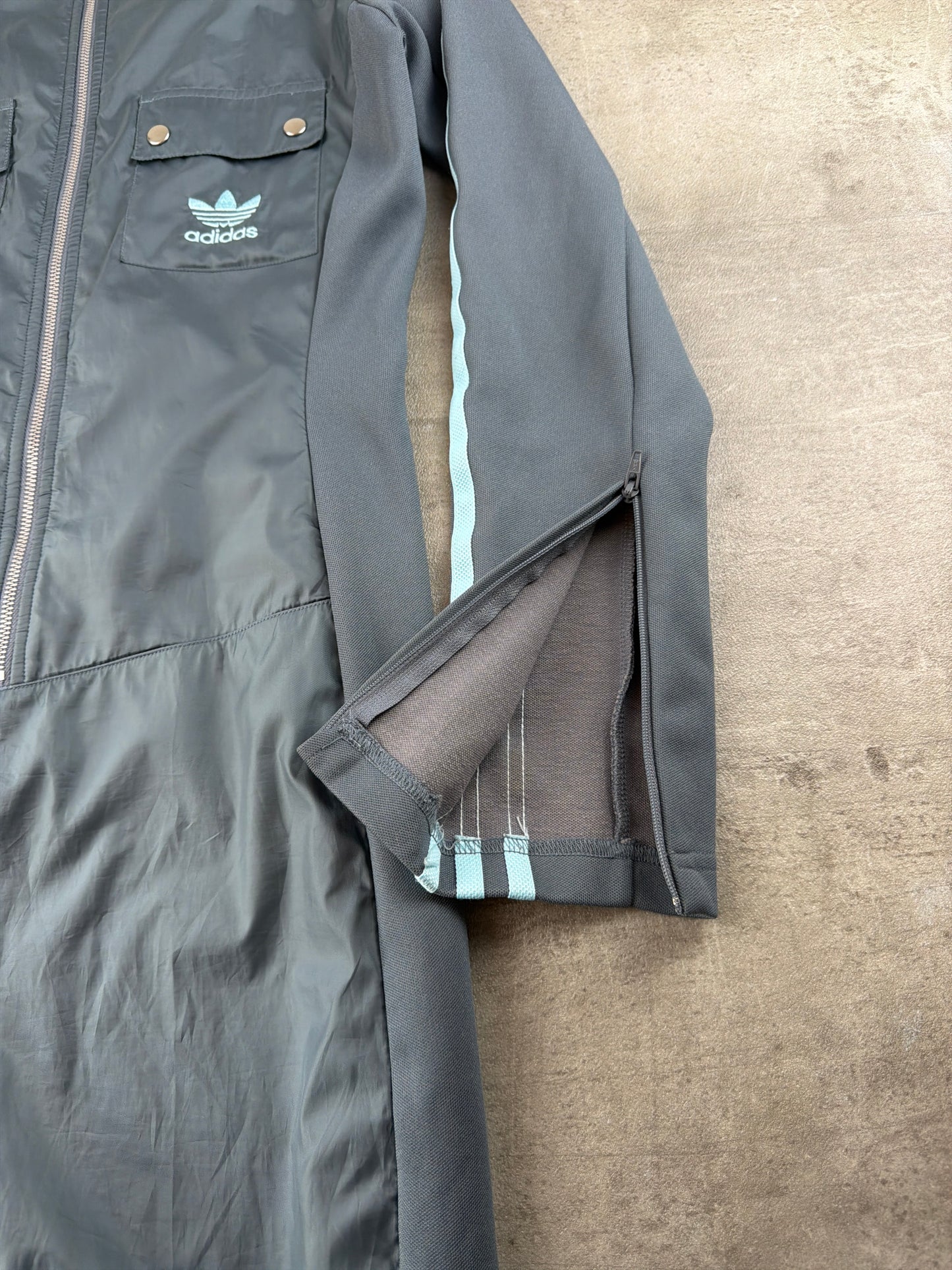 Adidas Originals Archive "Sample" Zip-Up Track Cargo Dress - Slate Grey / Baby Blue Cyber Y2K