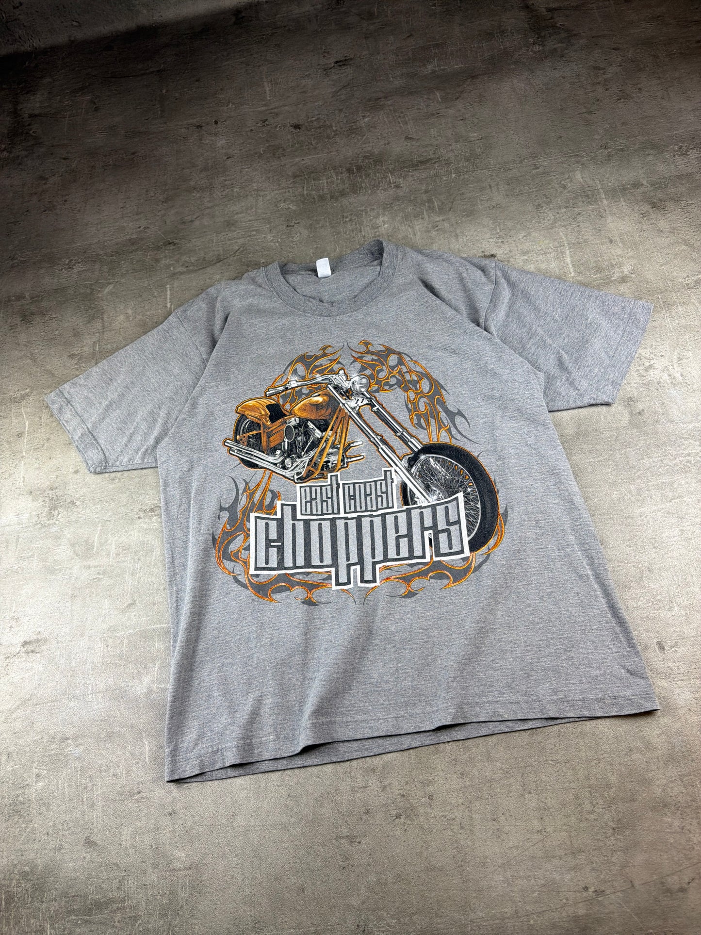Vintage East Coast Choppers Graphic Glitter Biker Tee - Grey / Orange