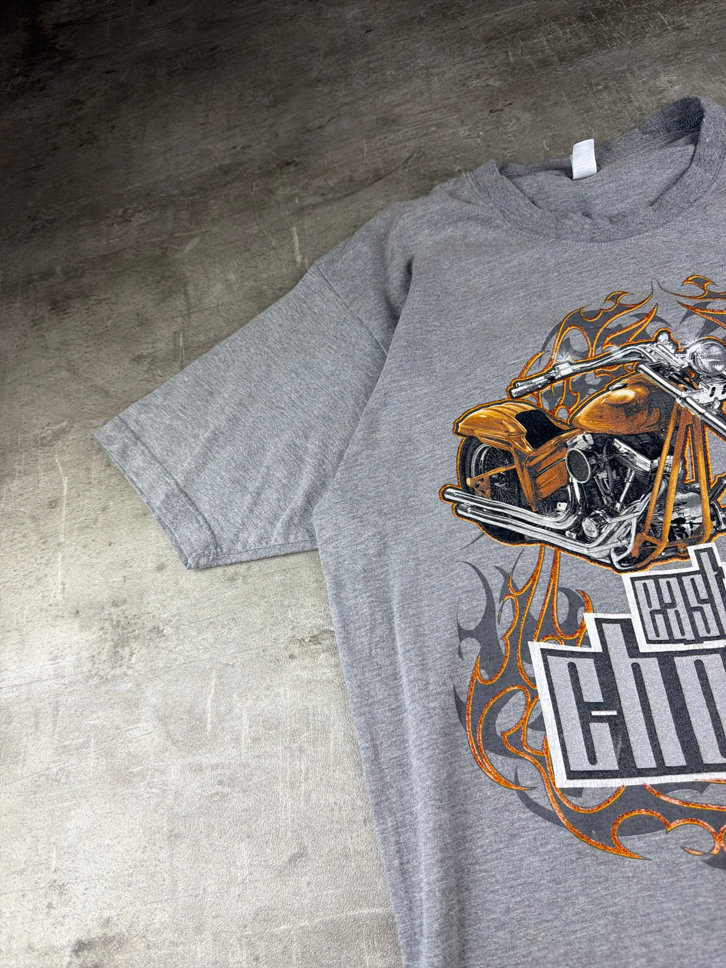 Vintage East Coast Choppers Graphic Glitter Biker Tee - Grey / Orange