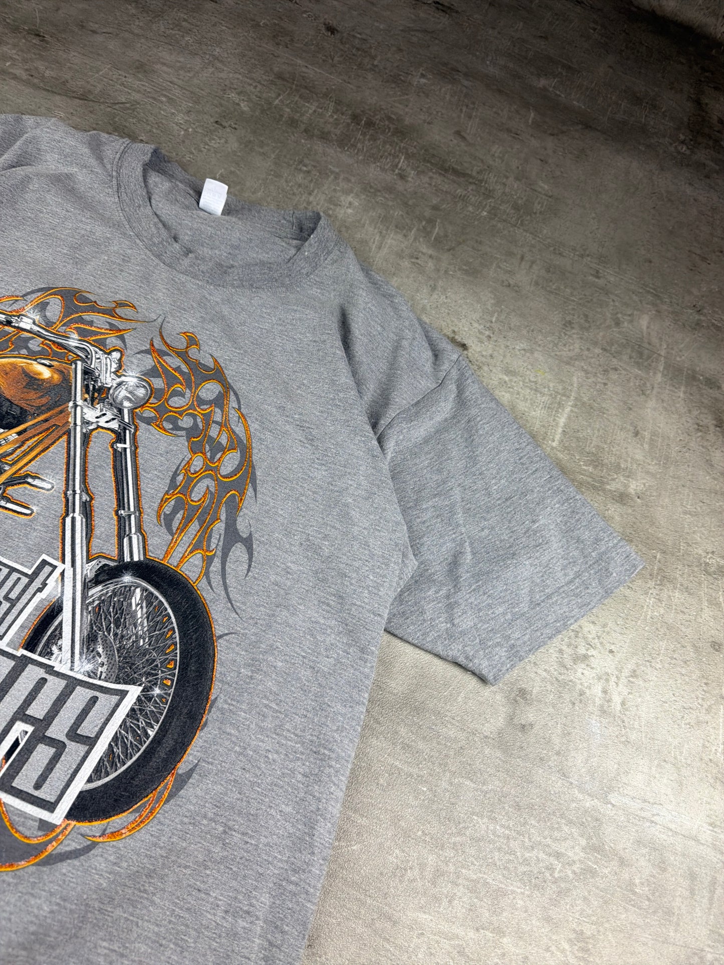 Vintage East Coast Choppers Graphic Glitter Biker Tee - Grey / Orange