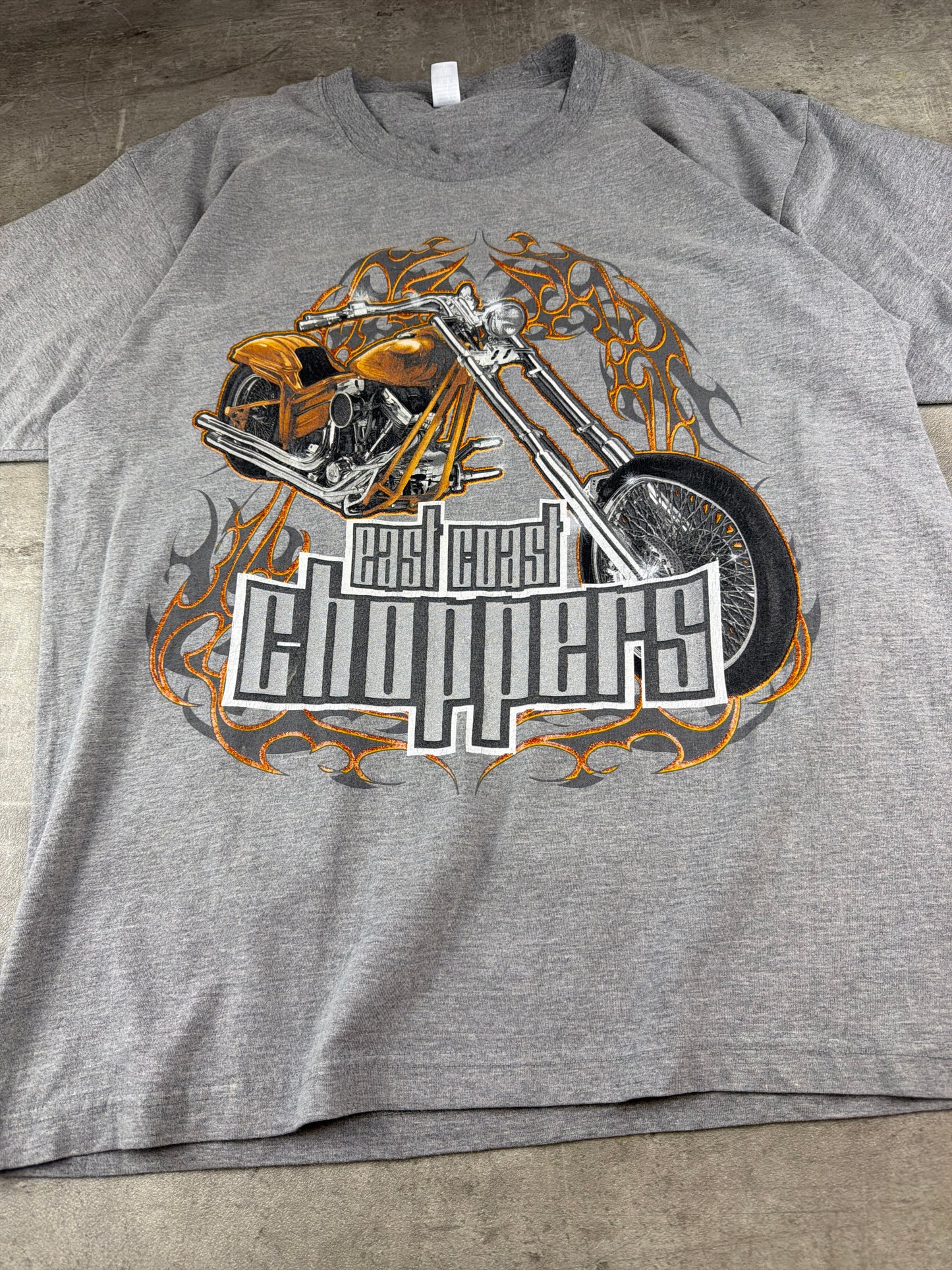 Vintage East Coast Choppers Graphic Glitter Biker Tee - Grey / Orange