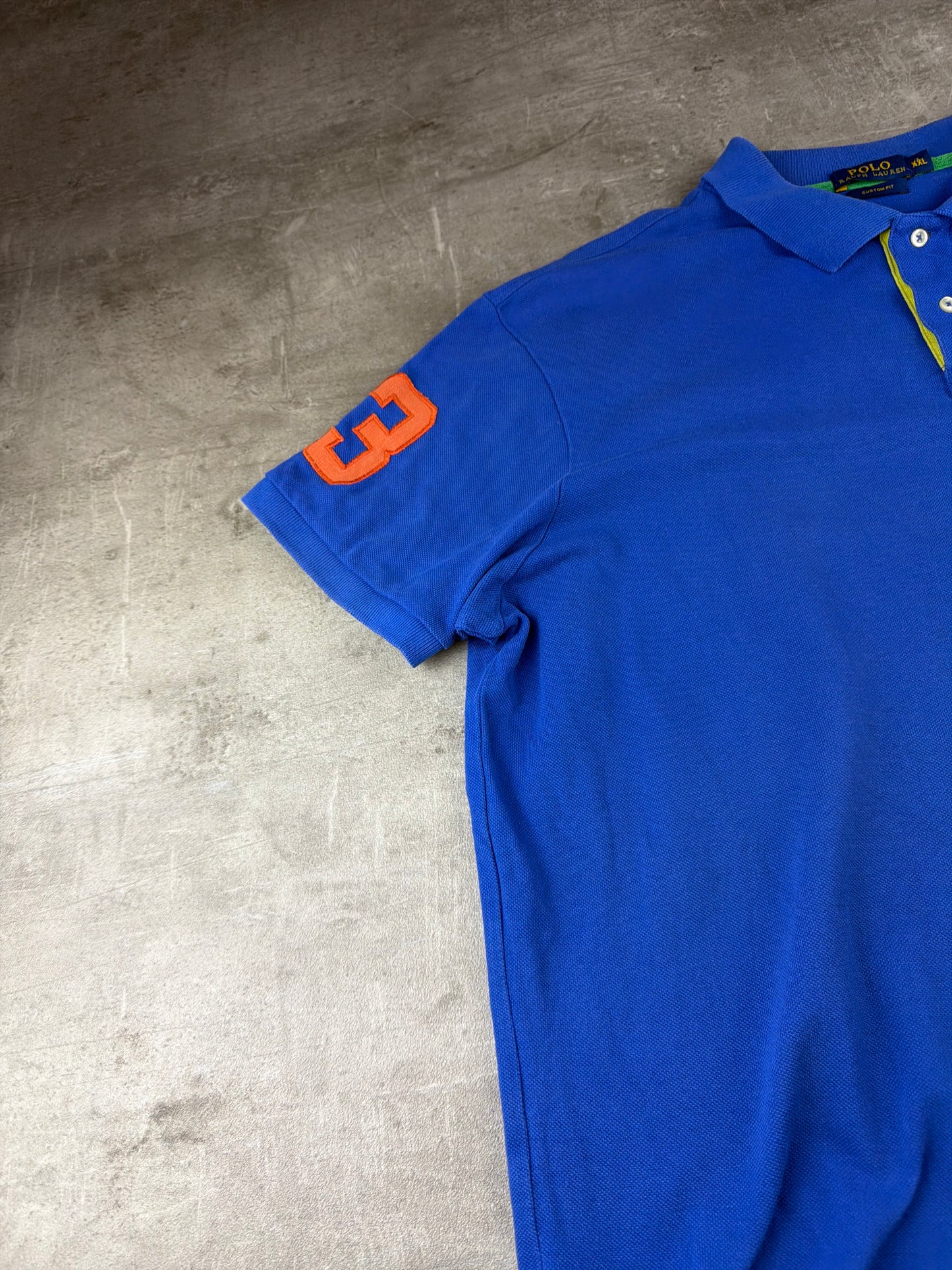 Polo Ralph Lauren Big Pony "Number 3" Custom Fit Polo Shirt - Royal Blue / Neon Green & Orange