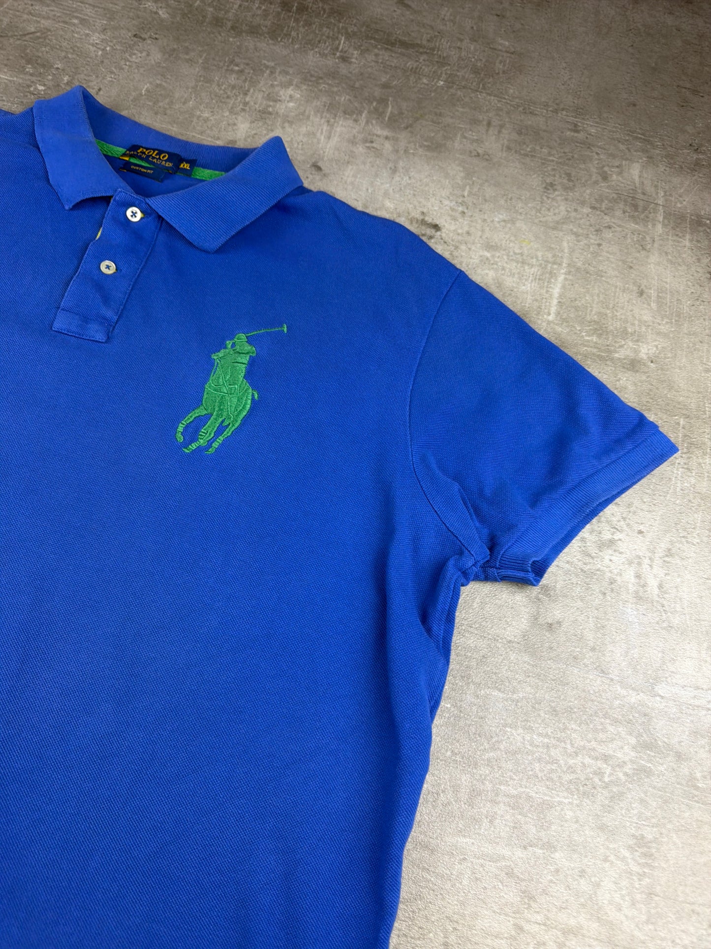 Polo Ralph Lauren Big Pony "Number 3" Custom Fit Polo Shirt - Royal Blue / Neon Green & Orange