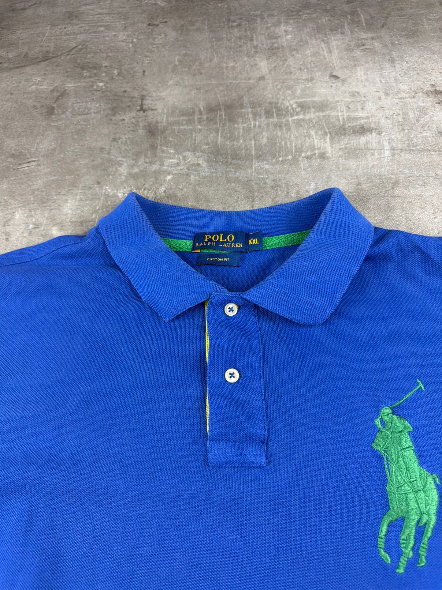 Polo Ralph Lauren Big Pony "Number 3" Custom Fit Polo Shirt - Royal Blue / Neon Green & Orange