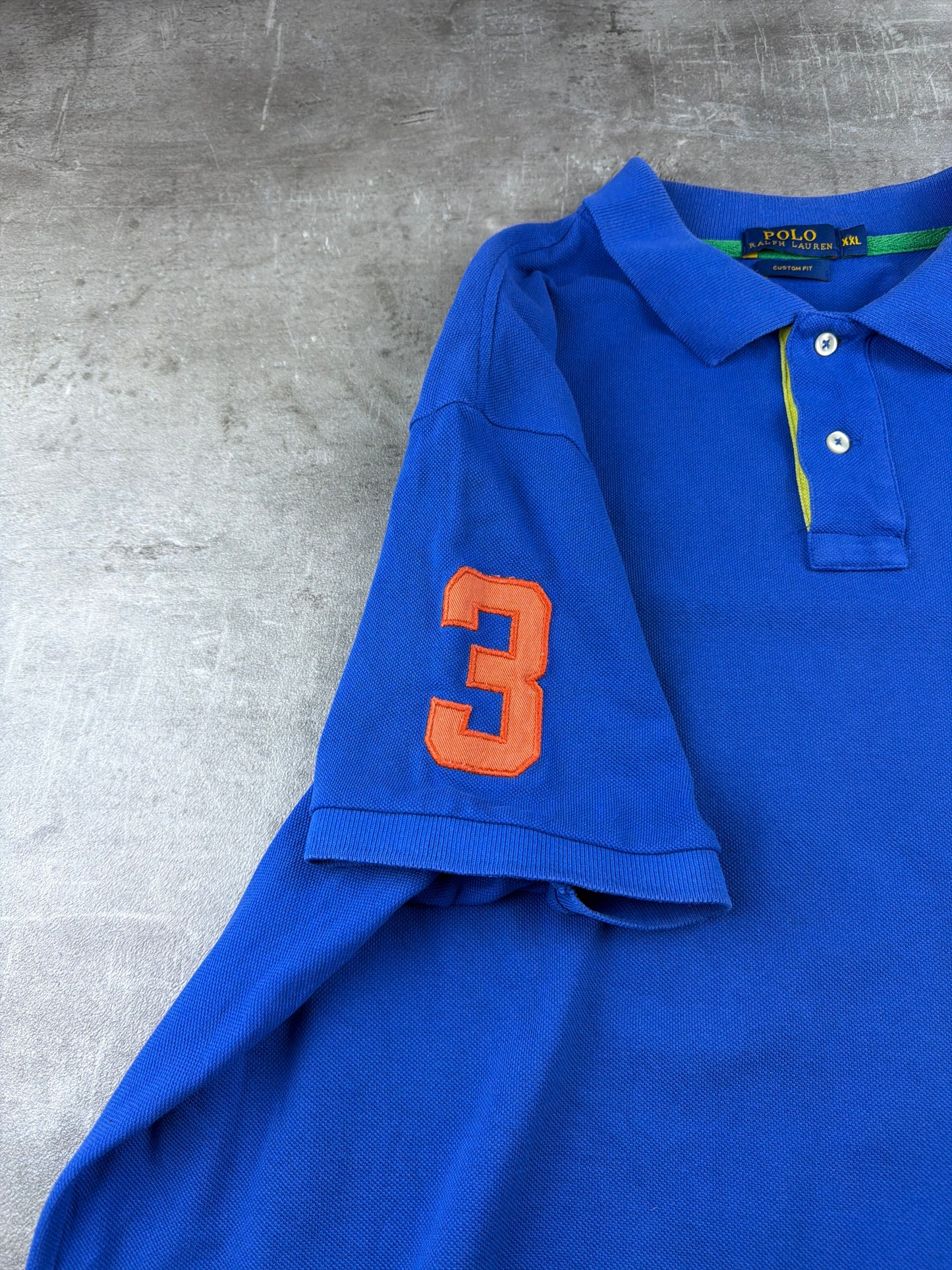 Polo Ralph Lauren Big Pony "Number 3" Custom Fit Polo Shirt - Royal Blue / Neon Green & Orange