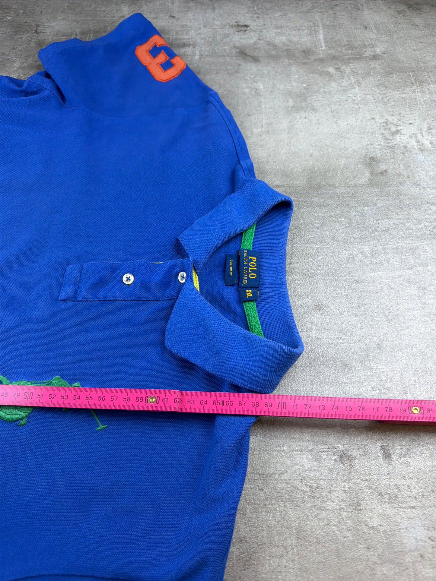 Polo Ralph Lauren Big Pony "Number 3" Custom Fit Polo Shirt - Royal Blue / Neon Green & Orange