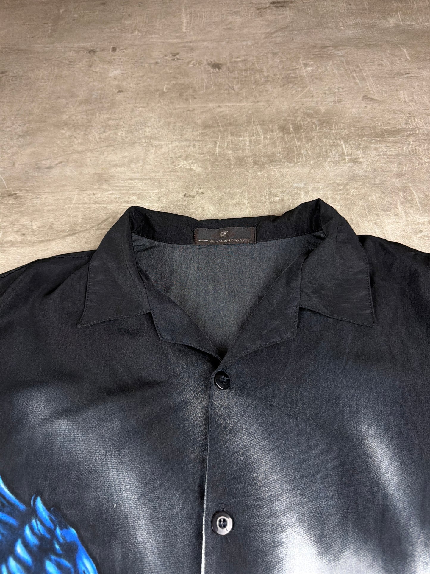 Vintage Y2K "Eagle vs. Snake" Graphic Cyber Camp Collar Shirt – Black / Blue / Yellow