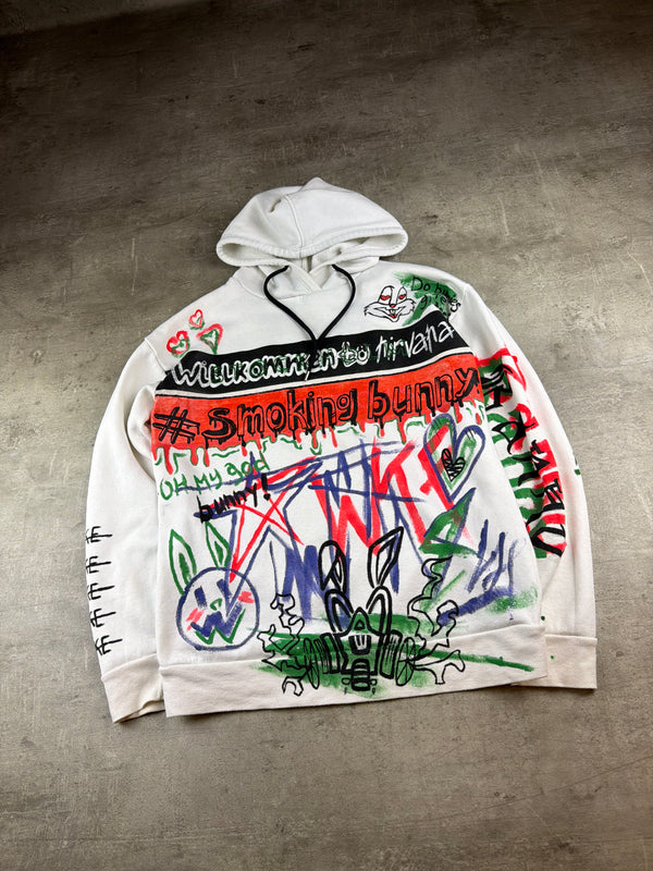 Berlin Underground 1-of-1 Custom "Smoking Bunny" Art Hoodie - Multicolor / Cyber Grunge