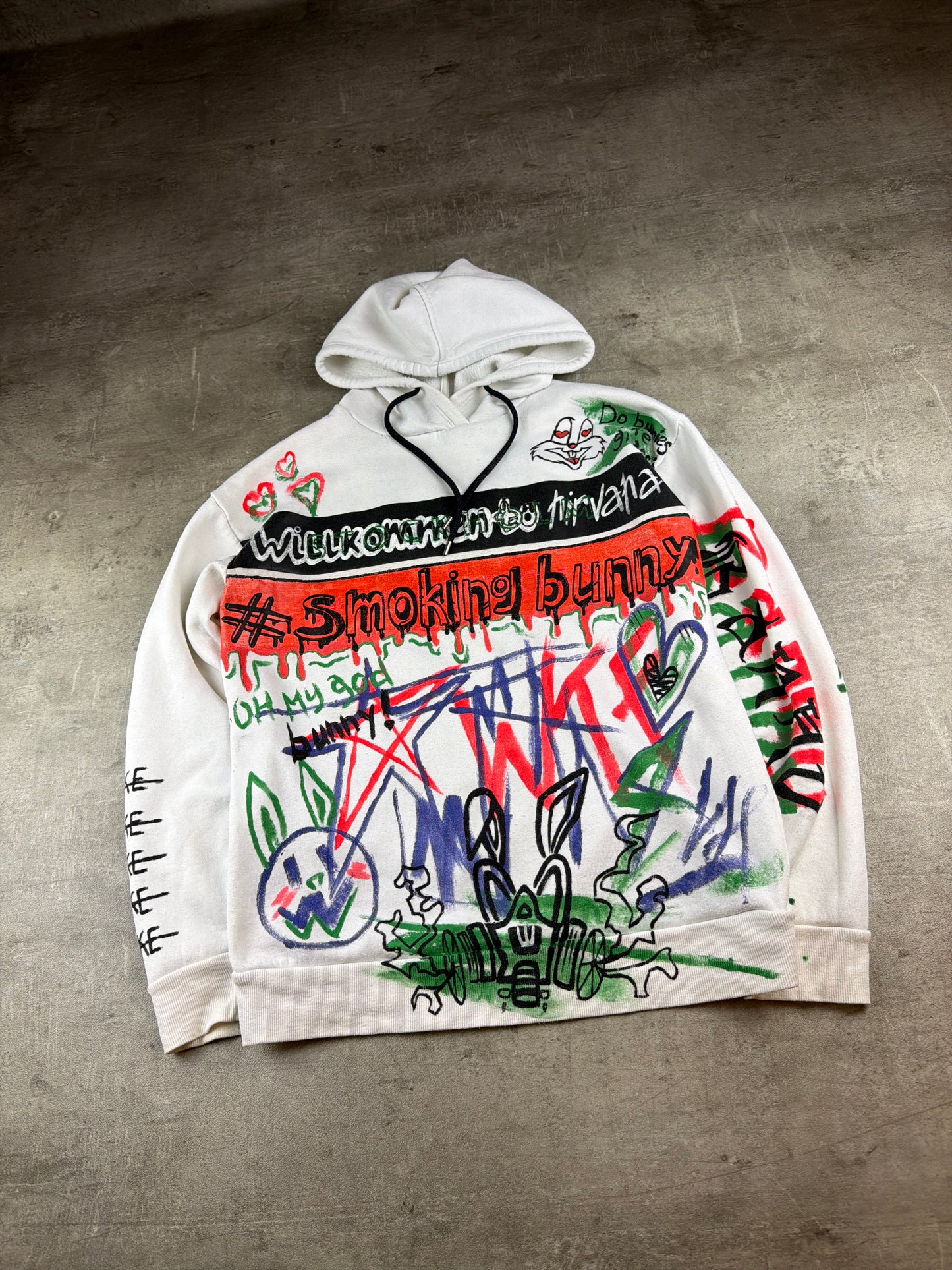 Berlin Underground 1-of-1 Custom "Smoking Bunny" Art Hoodie - Multicolor / Cyber Grunge