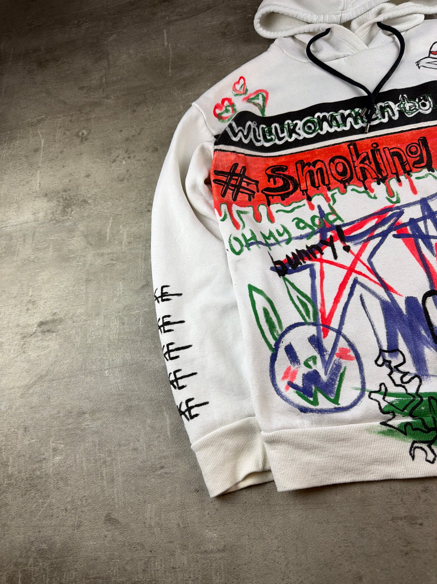 Berlin Underground 1-of-1 Custom "Smoking Bunny" Art Hoodie - Multicolor / Cyber Grunge