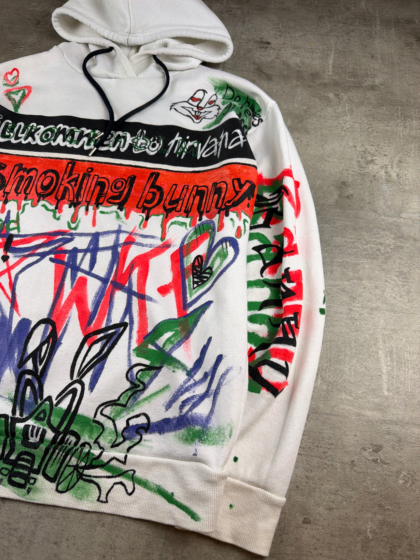 Berlin Underground 1-of-1 Custom "Smoking Bunny" Art Hoodie - Multicolor / Cyber Grunge