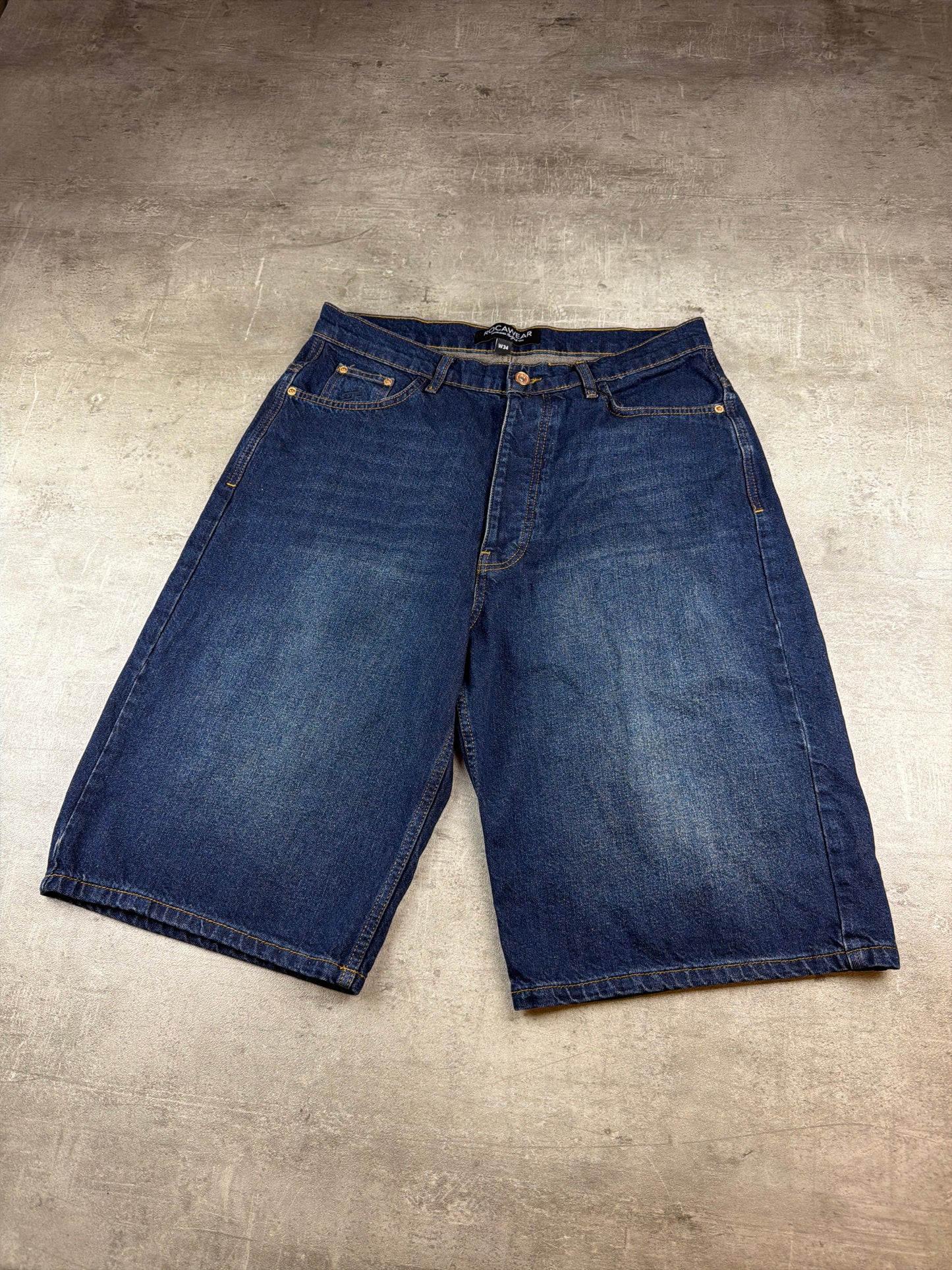 Rocawear Y2K Cyber Hip-Hop Denim Jorts Shorts – Dark Blue Wash