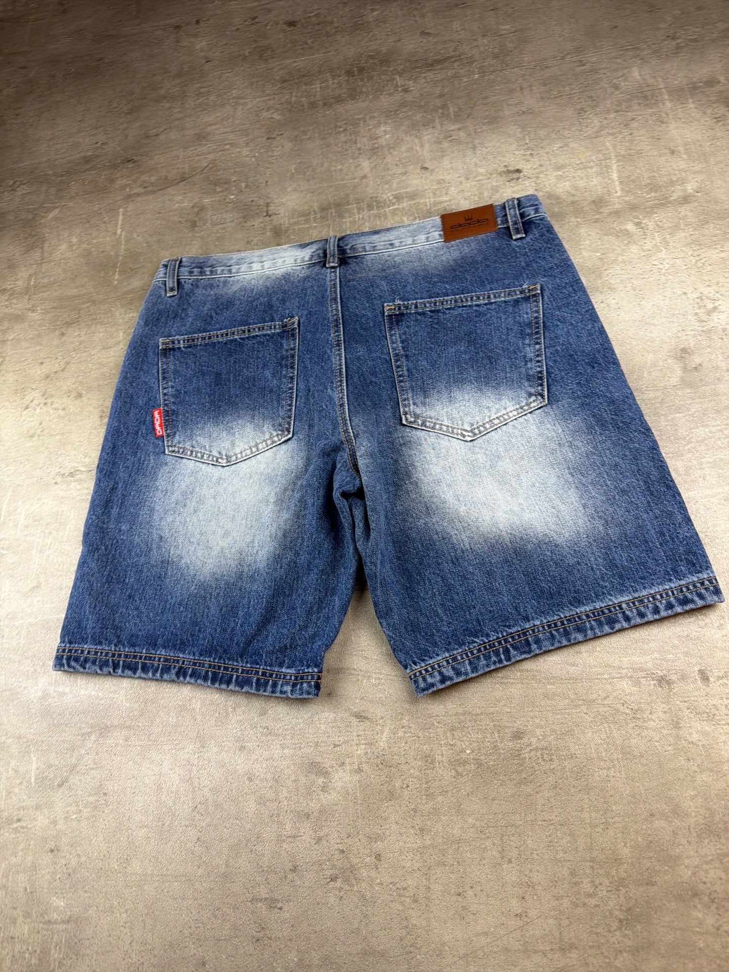 Dada Supreme Y2K Graphic Spellout Denim Baggy Jorts - Bleached Light Blue