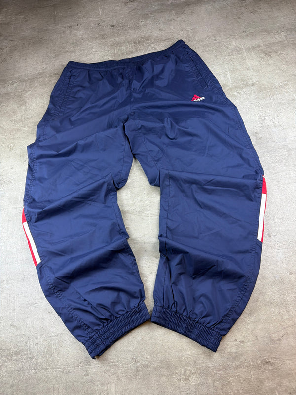 Vintage Adidas 00s Baggy Nylon Trackpants – Dark Navy / Red-White Stripes
