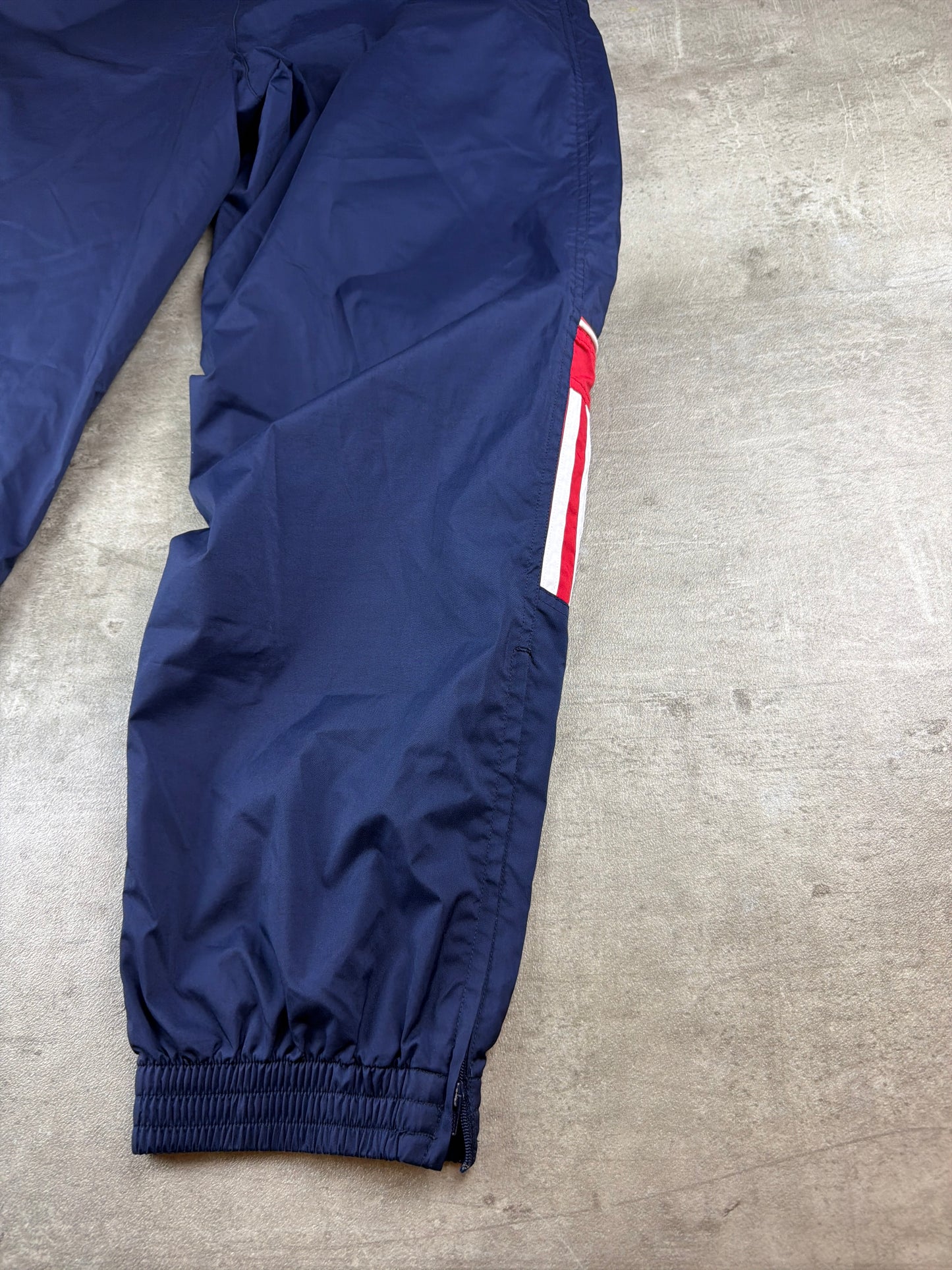 Vintage Adidas 00s Baggy Nylon Trackpants – Dark Navy / Red-White Stripes