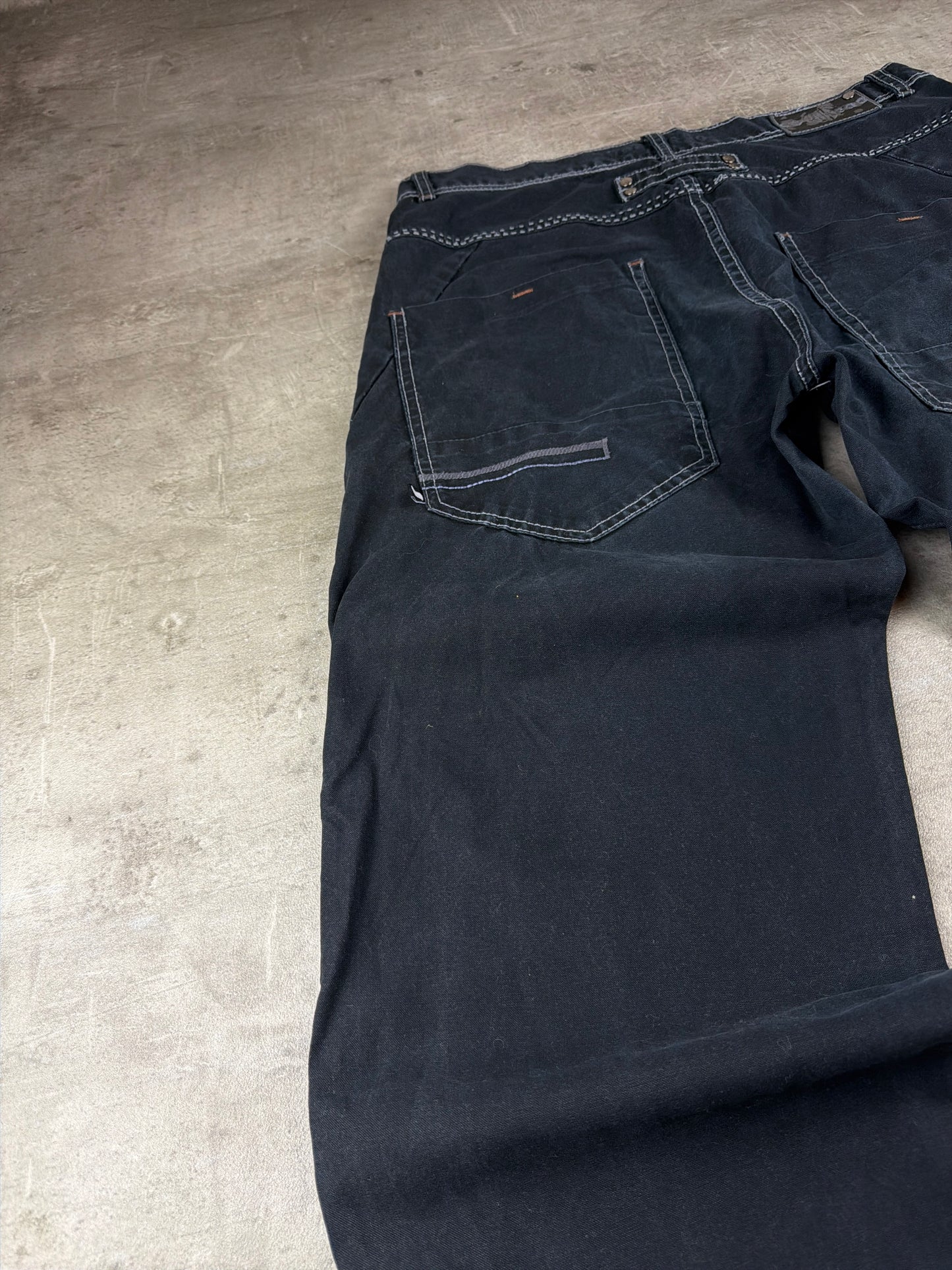 Overzeas Skateboards Cyber Baggy Carpenter Denim Pants – Faded Black / Contrast Stitching