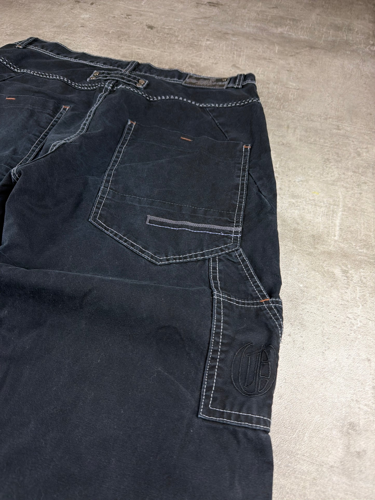 Overzeas Skateboards Cyber Baggy Carpenter Denim Pants – Faded Black / Contrast Stitching