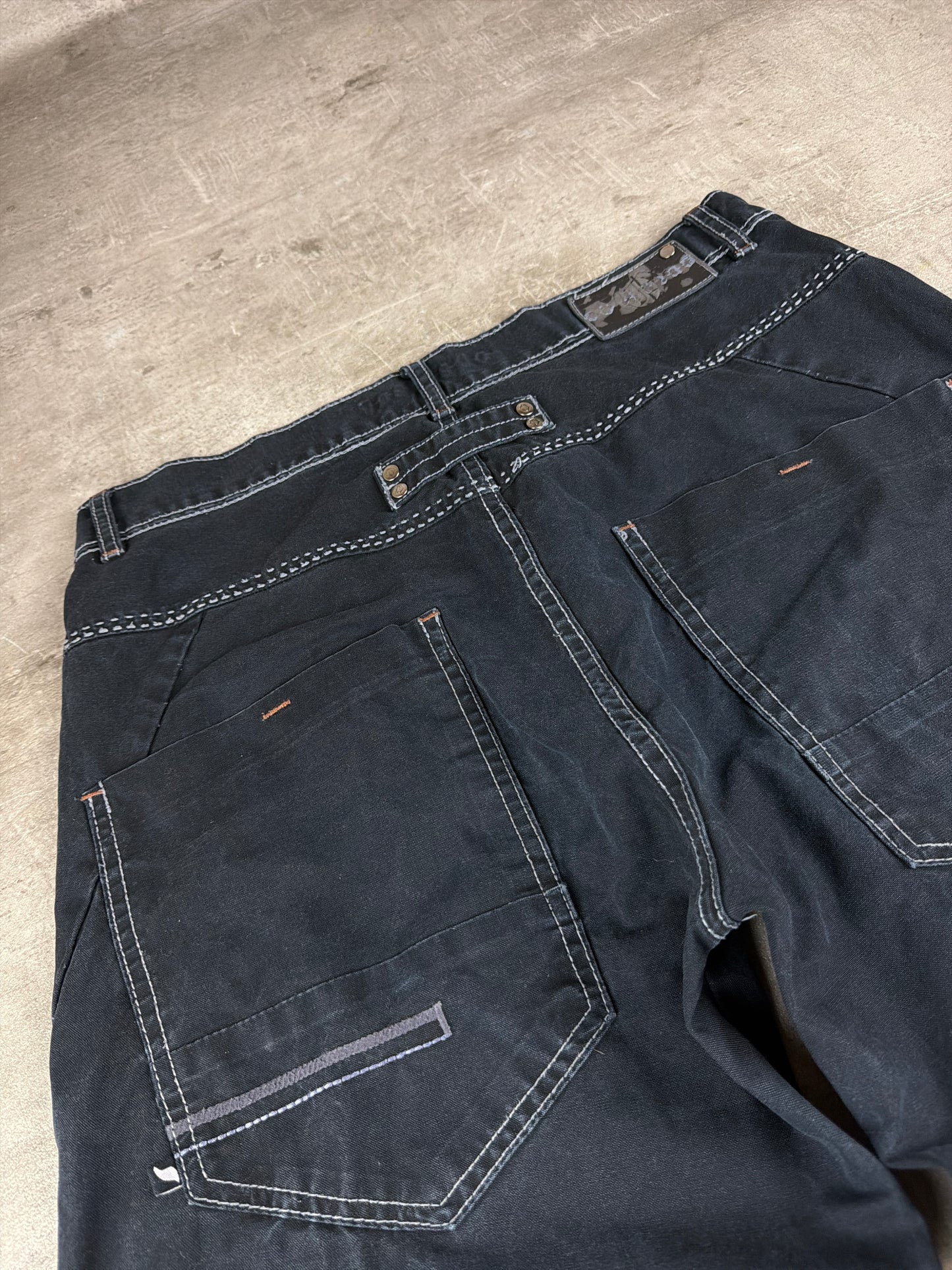 Overzeas Skateboards Cyber Baggy Carpenter Denim Pants – Faded Black / Contrast Stitching