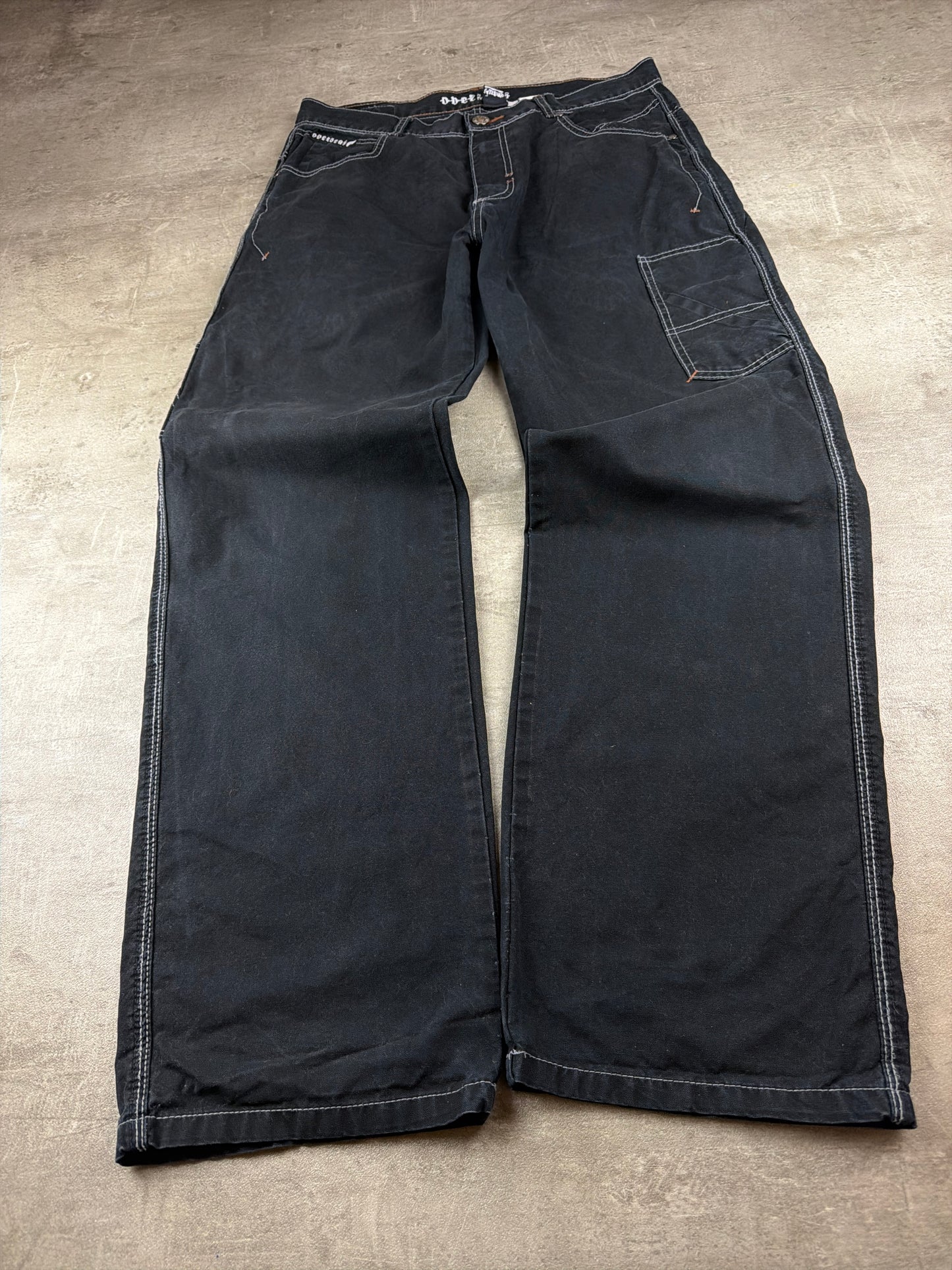 Overzeas Skateboards Cyber Baggy Carpenter Denim Pants – Faded Black / Contrast Stitching