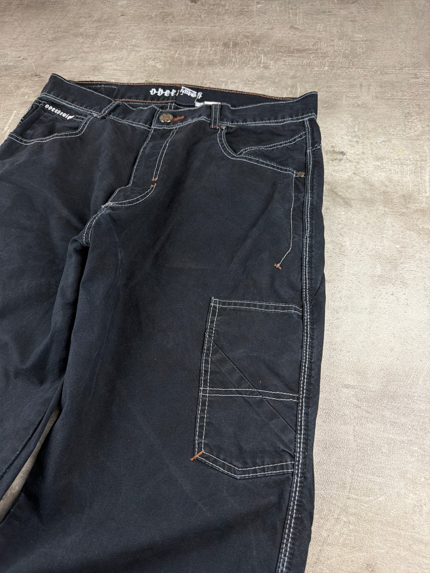 Overzeas Skateboards Cyber Baggy Carpenter Denim Pants – Faded Black / Contrast Stitching