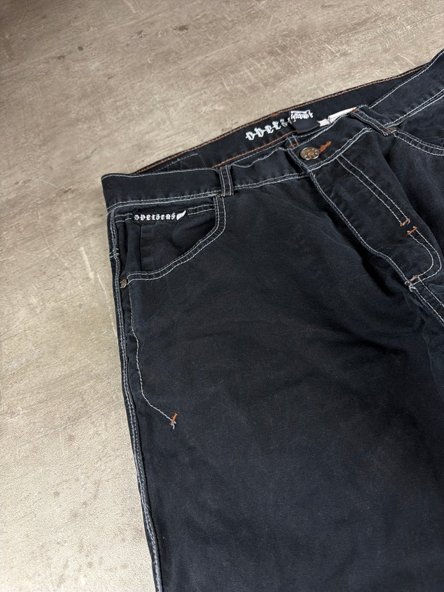 Overzeas Skateboards Cyber Baggy Carpenter Denim Pants – Faded Black / Contrast Stitching